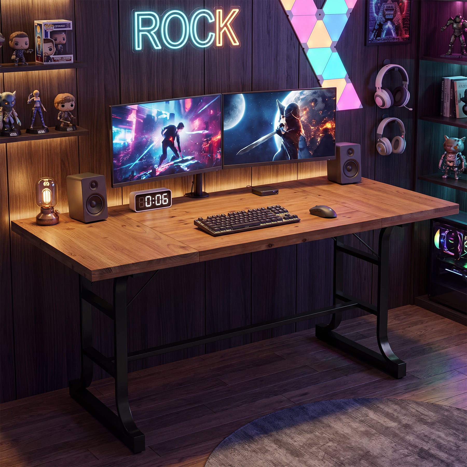 63" Solid Wood Executive Desk with Metal Legs, Farmhouse Home Office Computer Desk