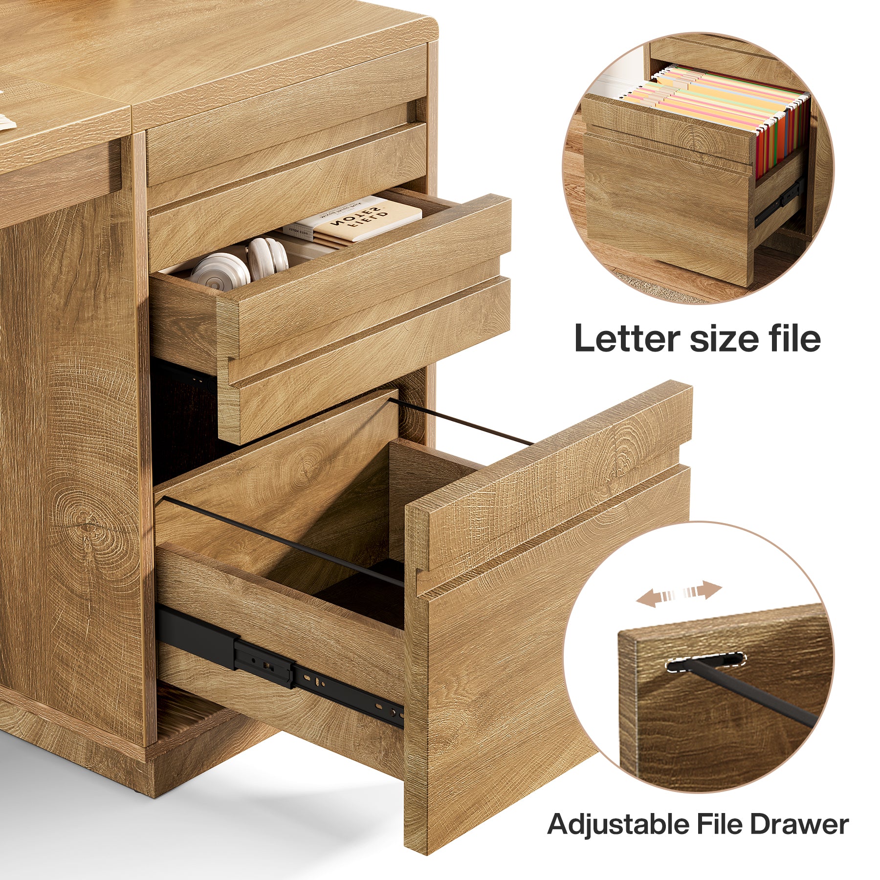 55" Computer Desk, Farmhouse Executive Desk with 3 Drawers Storage Cabinet