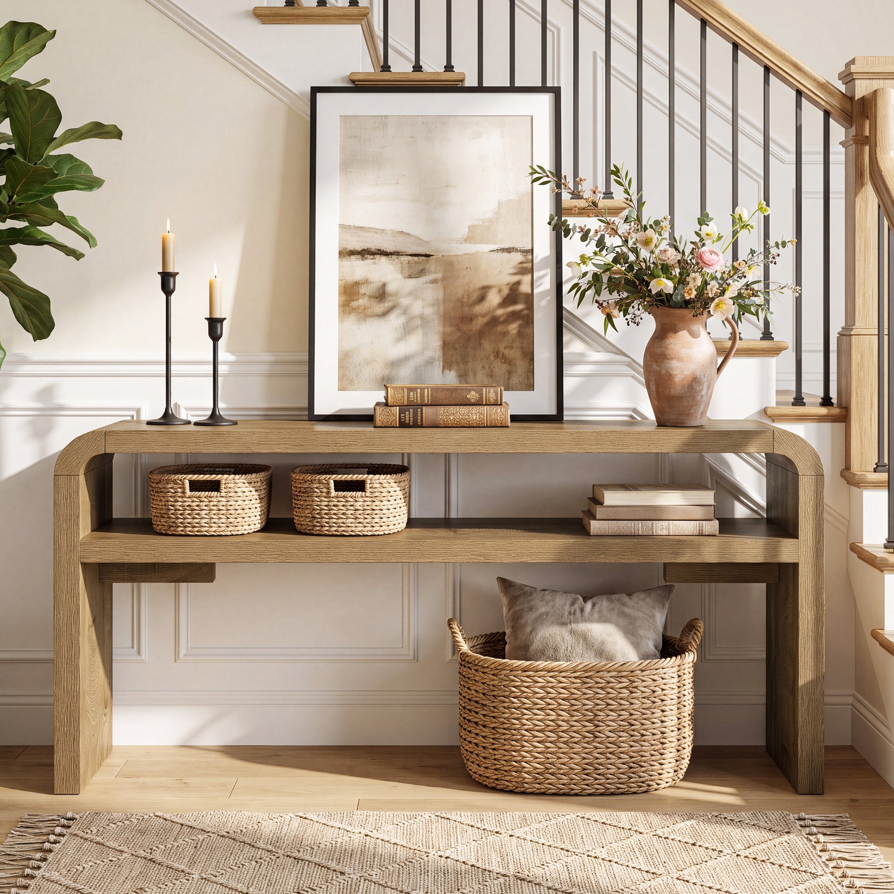 63" Farmhouse Console Table with 2-Tier Storage, Narrow Entryway Sofa Table