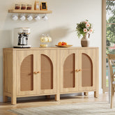 59" Sideboard Buffet, Rattan Credenza Storage Cabinet with 4 Doors Tribesigns 3
