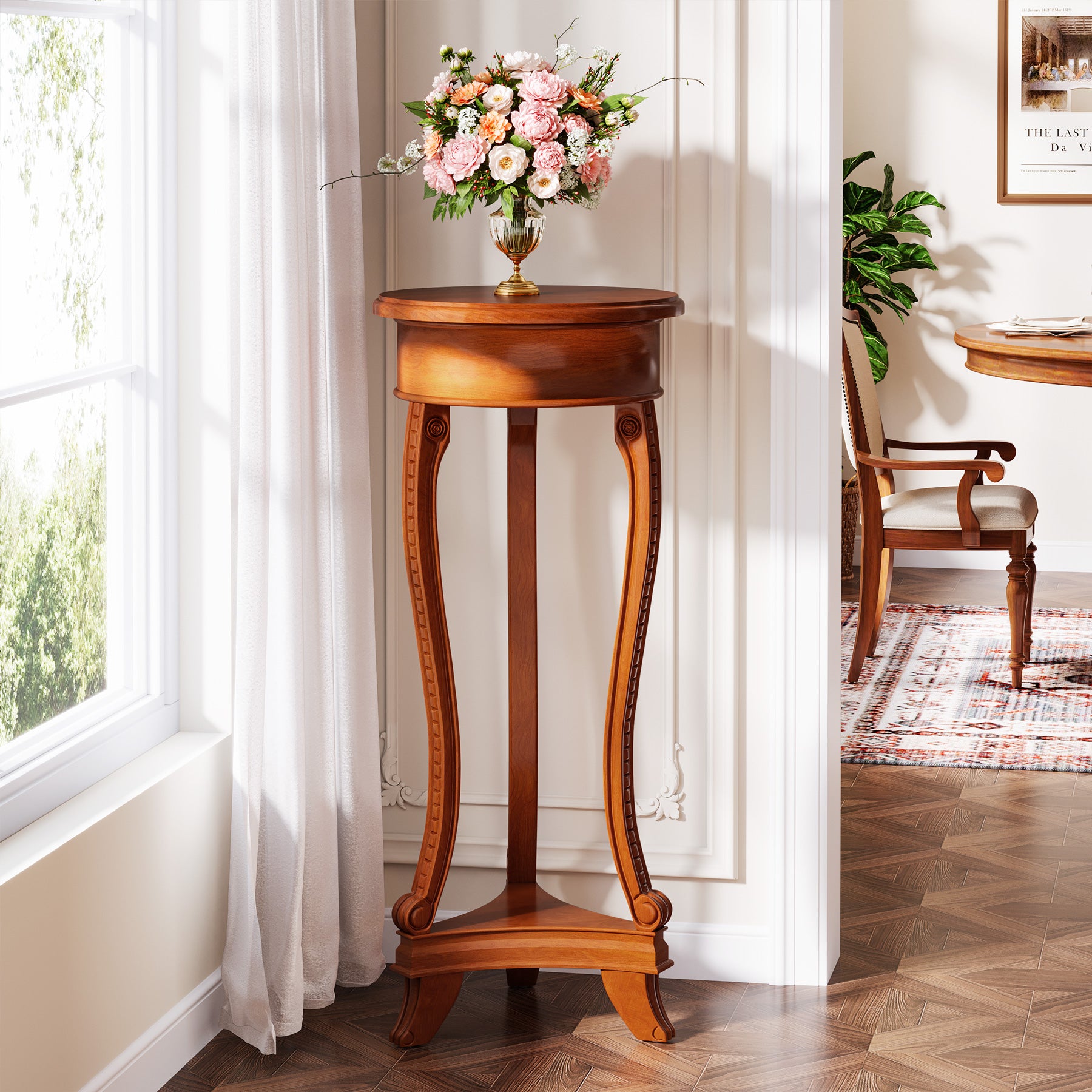 2-Tier Plant Stand, Round Flower Pot Stand Indoor with Geometric Shelves