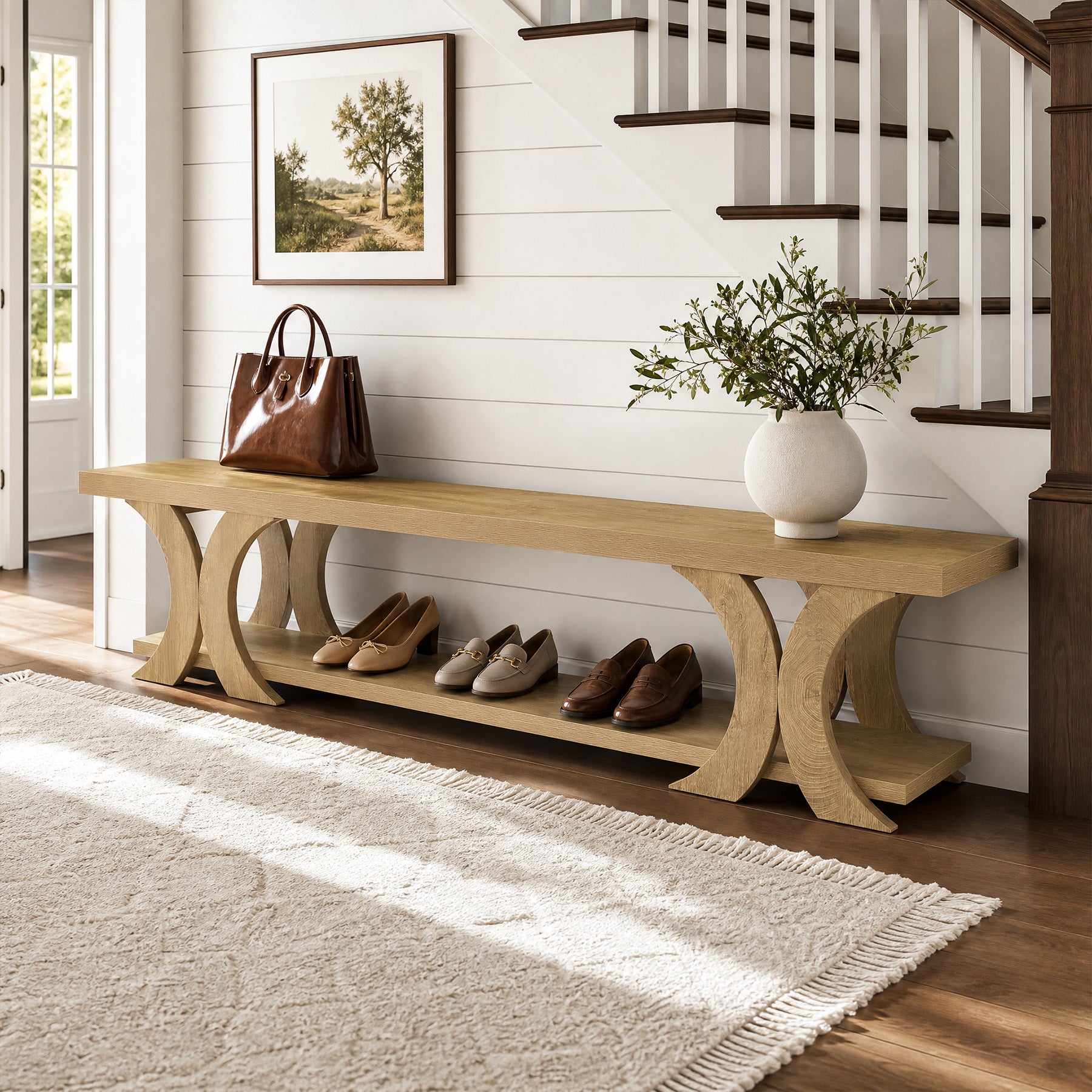 70.8" Long Entryway Bench, Farmhouse Seating End of Bed Bench with Shoe Storage