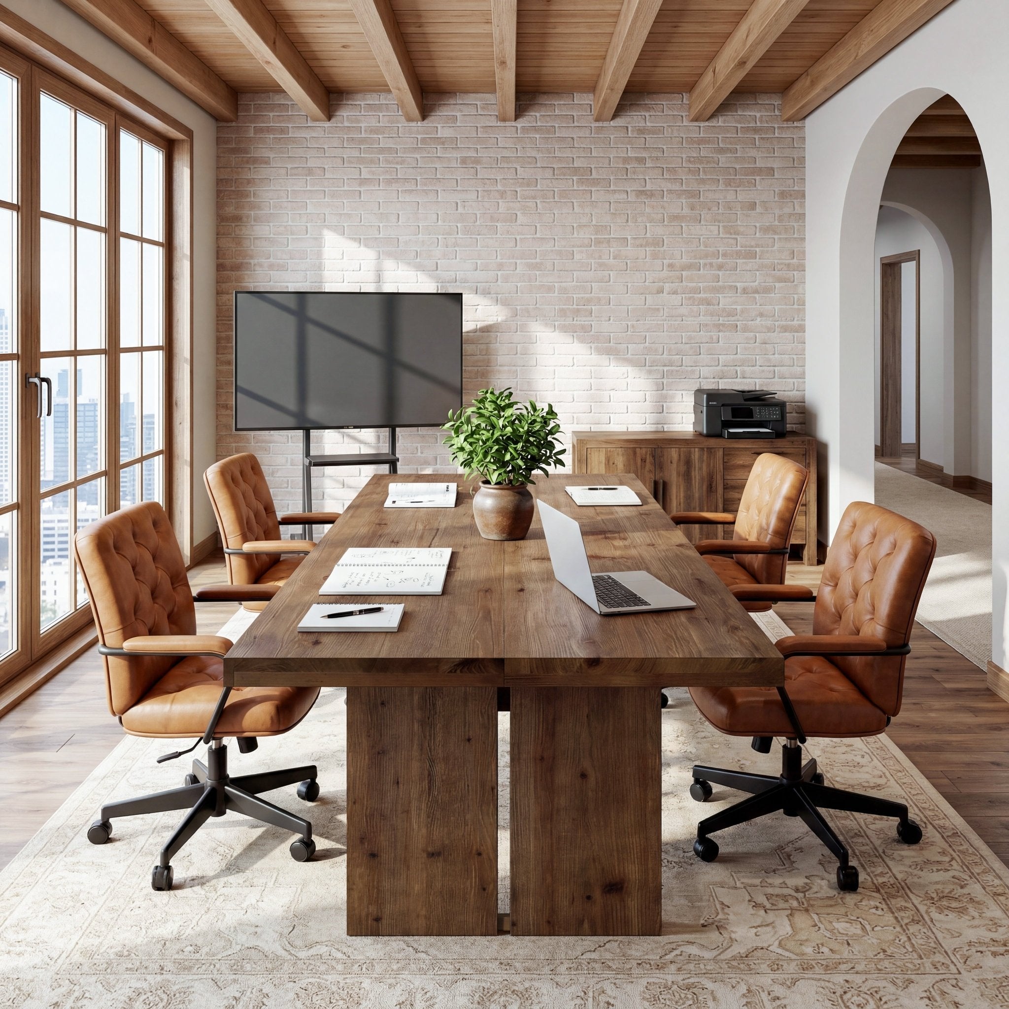 Tribesigns 63" Conference Table for 6 People, Solid Wood Meeting Table for Office