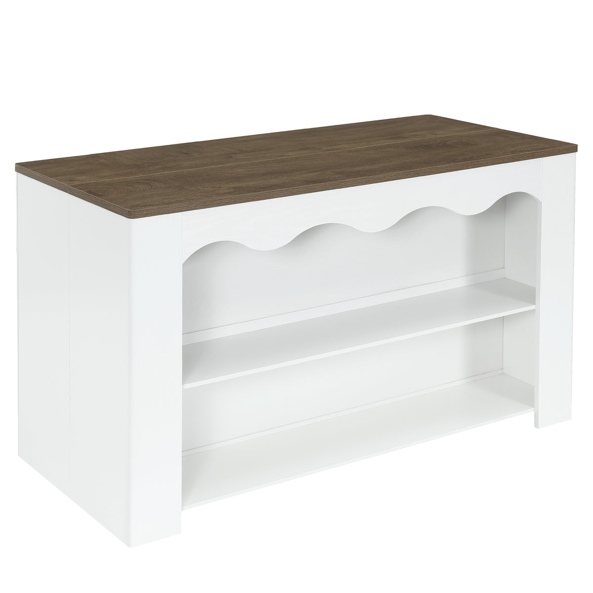 59" Modern Kitchen Island with Storage & Seating Space, 3-Tier Stationary Island Table