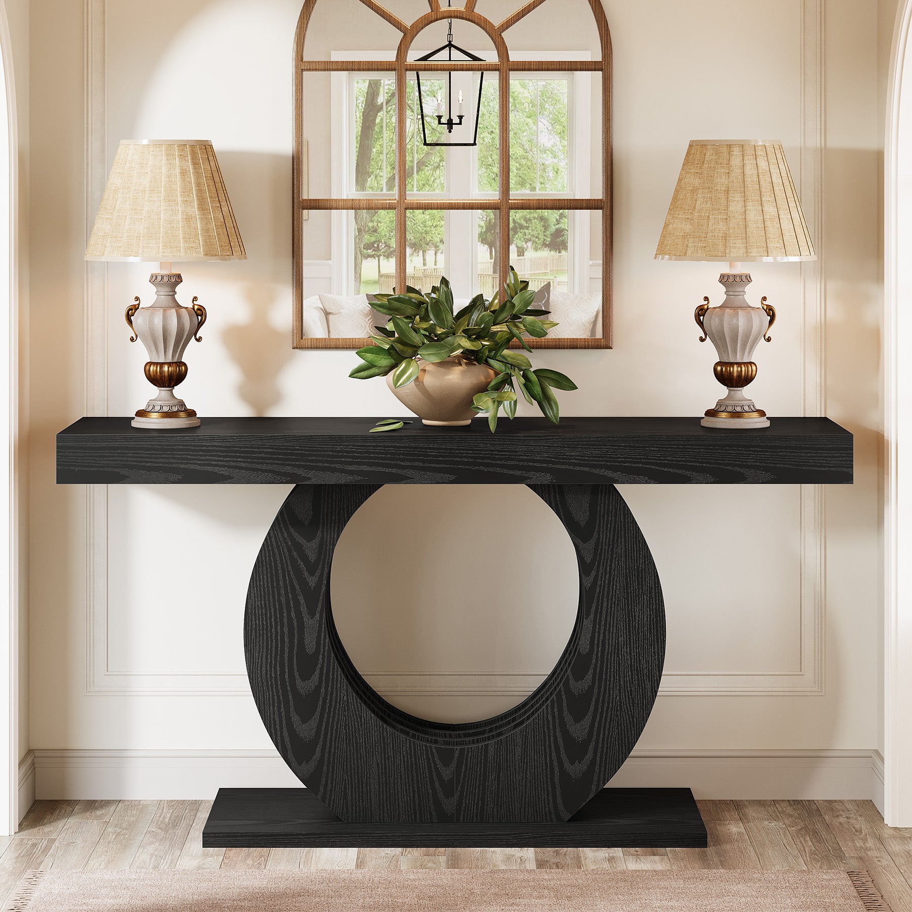 63" Console Table, Rustic Sofa Table Entryway Table with Circle Base