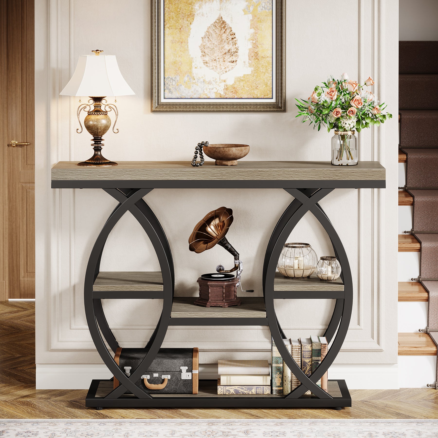 39.4" Console Table, Industrial 4-Tier Sofa Table Entryway Table with Storage Shelves