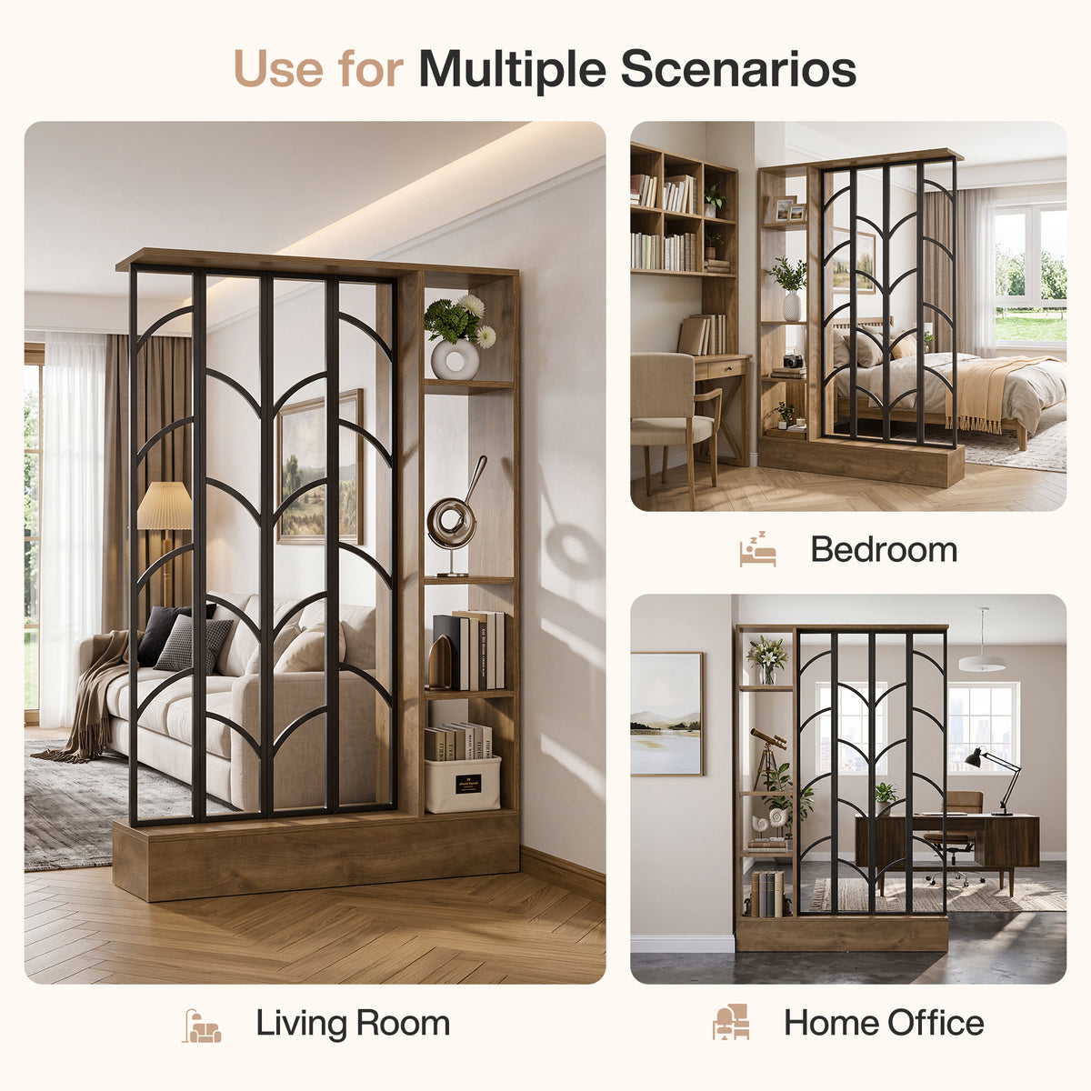 71" Tall Freestanding Room Divider with Shelves, Storage Partition Screen