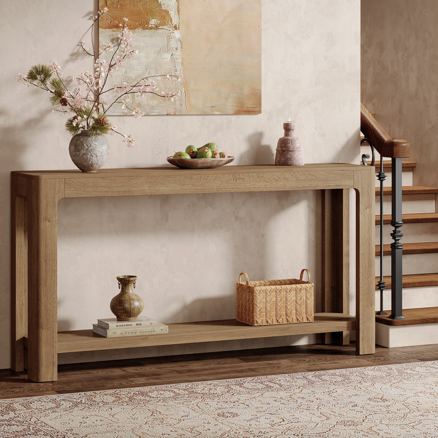 63" Console Table, Narrow 2-Tier Sofa Table Accent Entrance Console