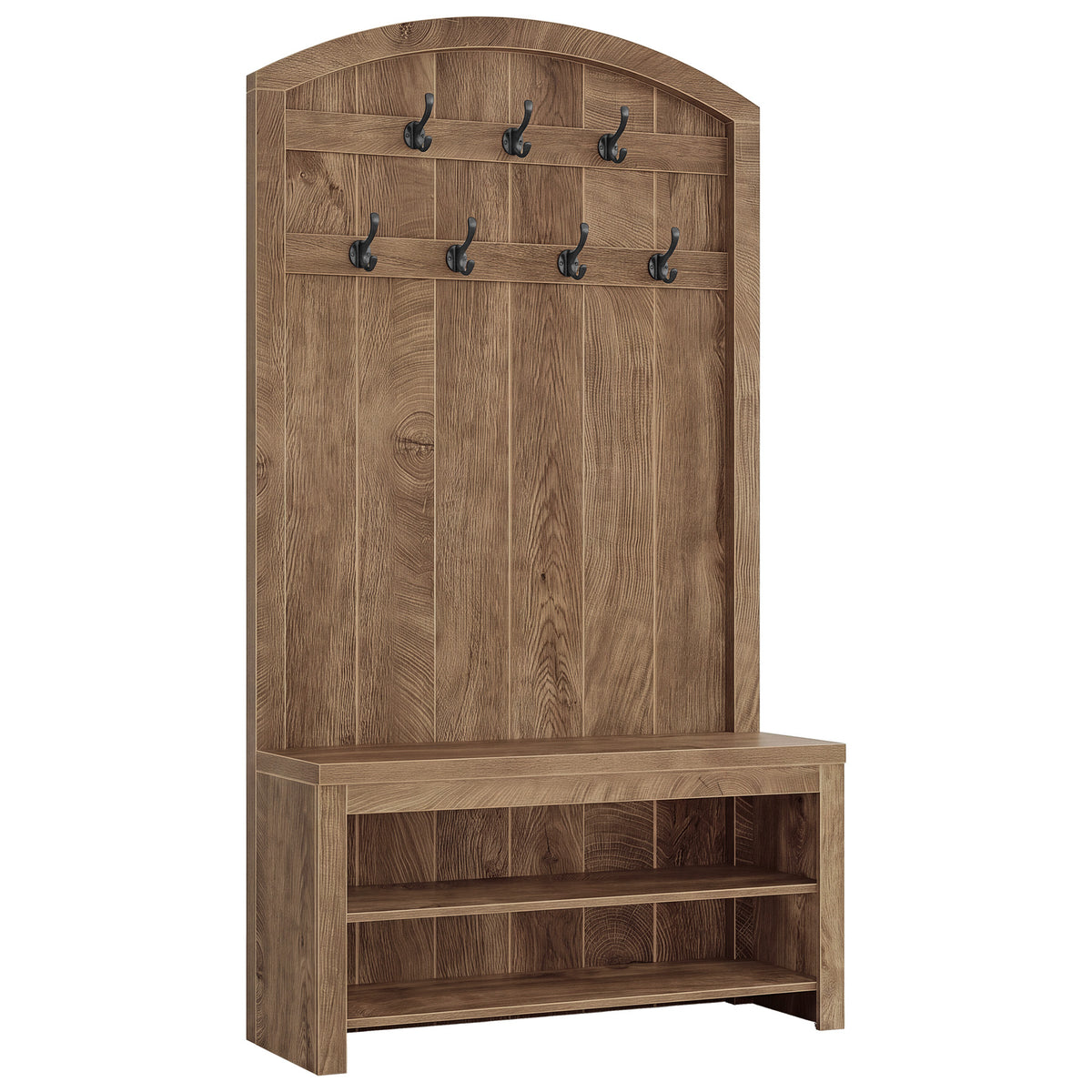 70.9" Hall Tree with Coat Rack and Shoe Storage, 3-in-1 Farmhouse Entryway Organizer with 7 Hooks