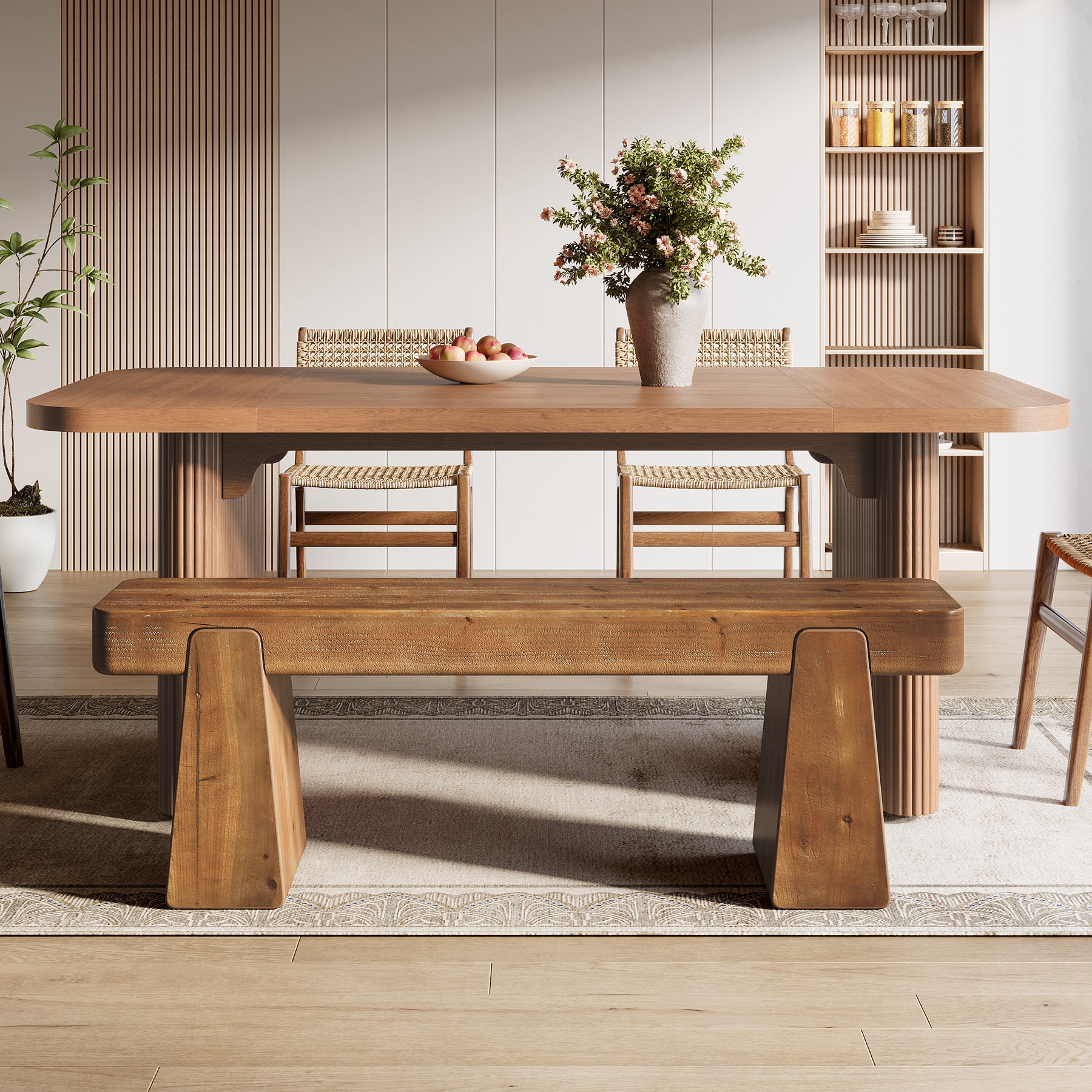 47" Solid Wood Dining Bench, Farmhouse Dining Table Bench for 2-3