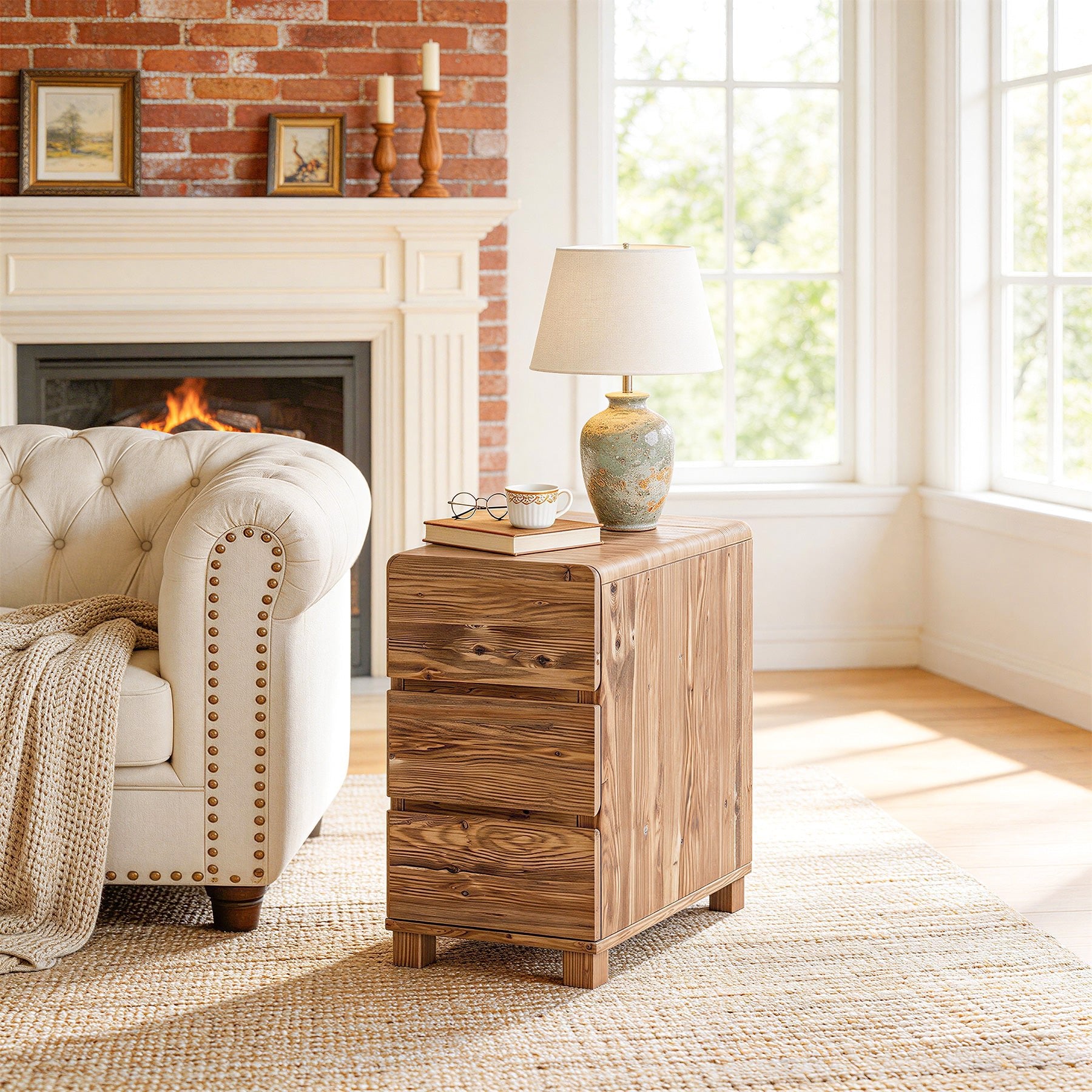 Tribesigns 3-Drawer Side Table, Solid Wood End Table for Living Room