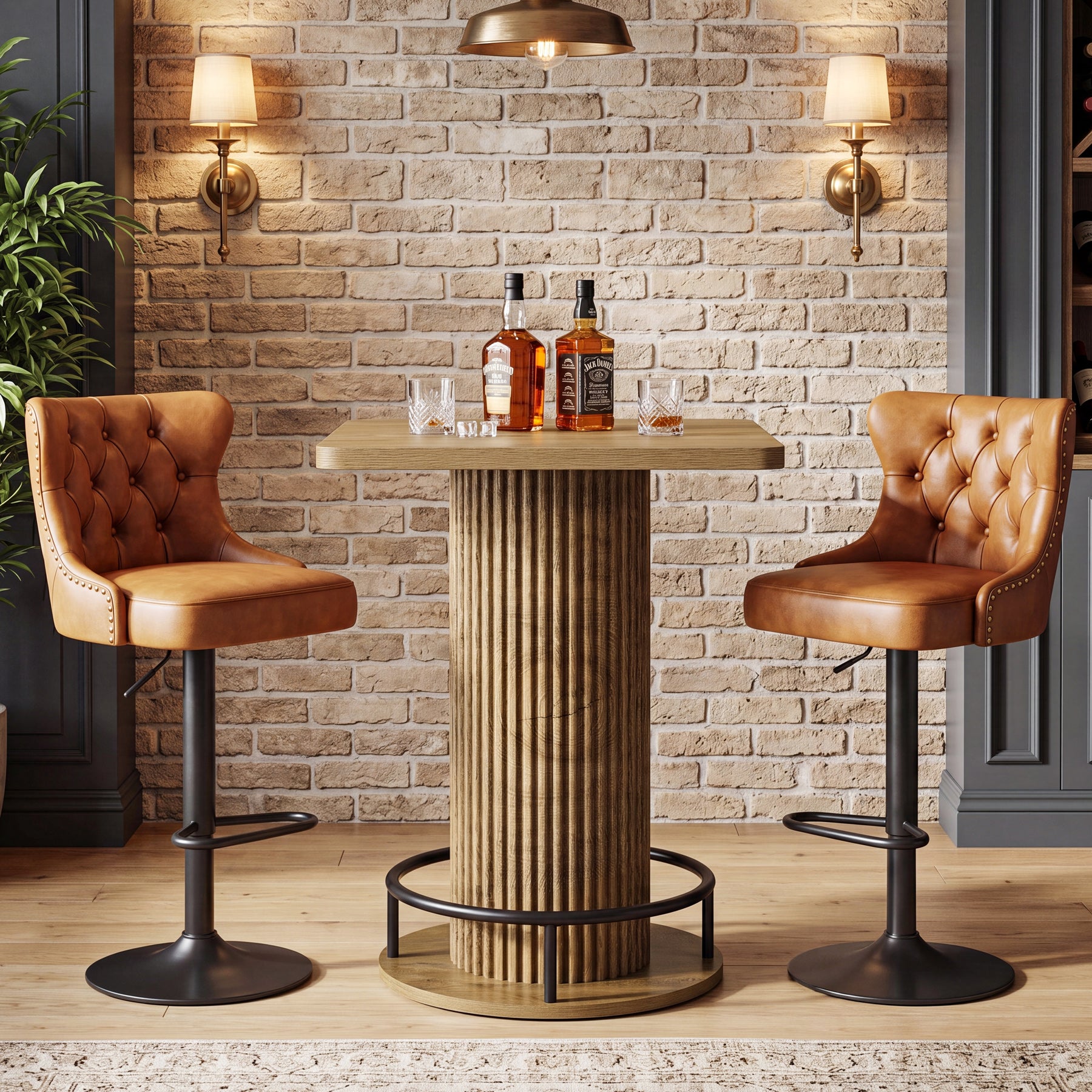 Square Bar Table, 39" H Bistro Pub Table with Ergonomic Metal Footrest for Apartment Cafe (Only Table)