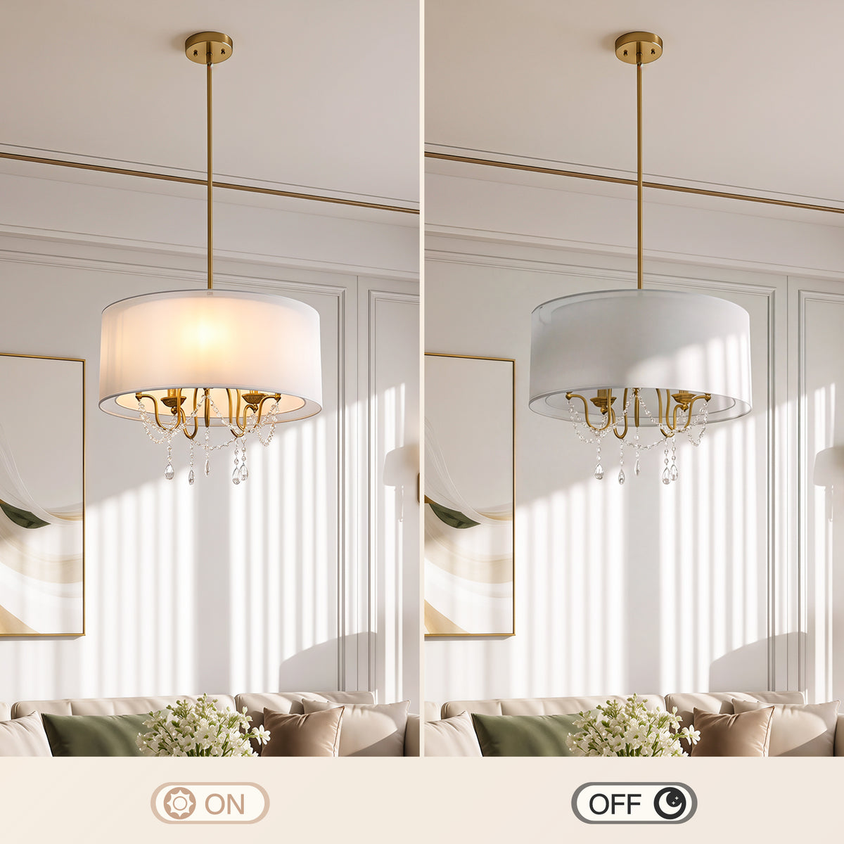 19.7" Gold Crystal Drum Chandelier, Modern 5-Light Pendant Light