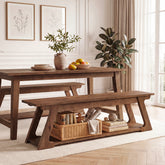 59" Solid Wood Dining Bench, Narrow Indoor Bench with Storage Shelf 3