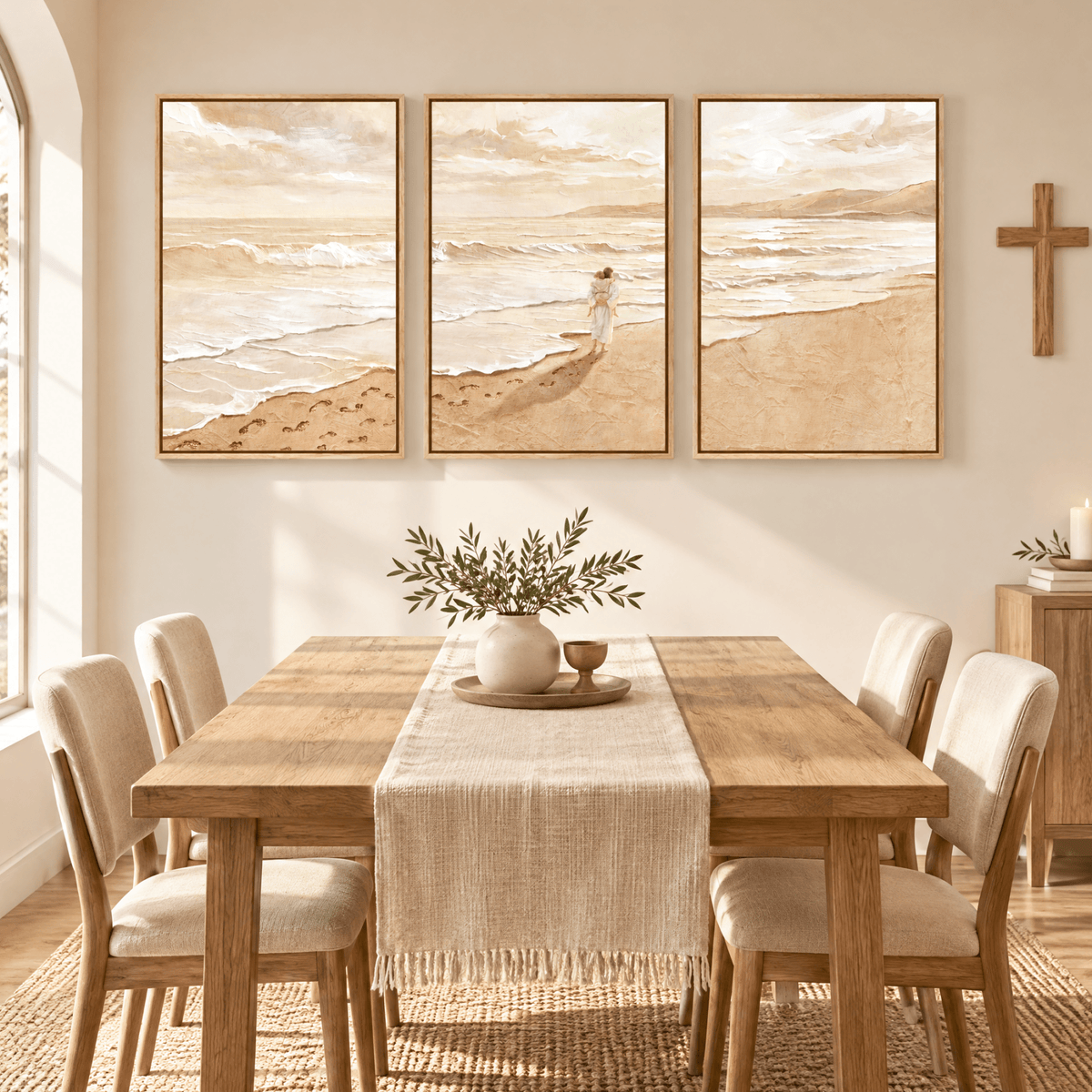 Tribesigns 3-Piece Christian Footprints Wall Art, Beach Framed Canvas Prints