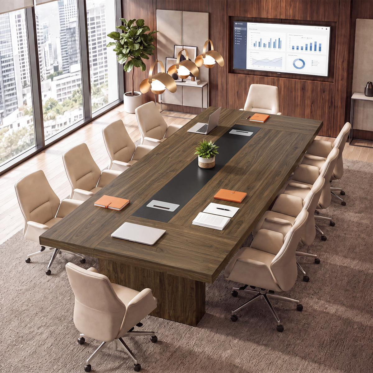 8ft Conference Table, 94.5" Meeting Office Table with Cable Grommet for 10 People