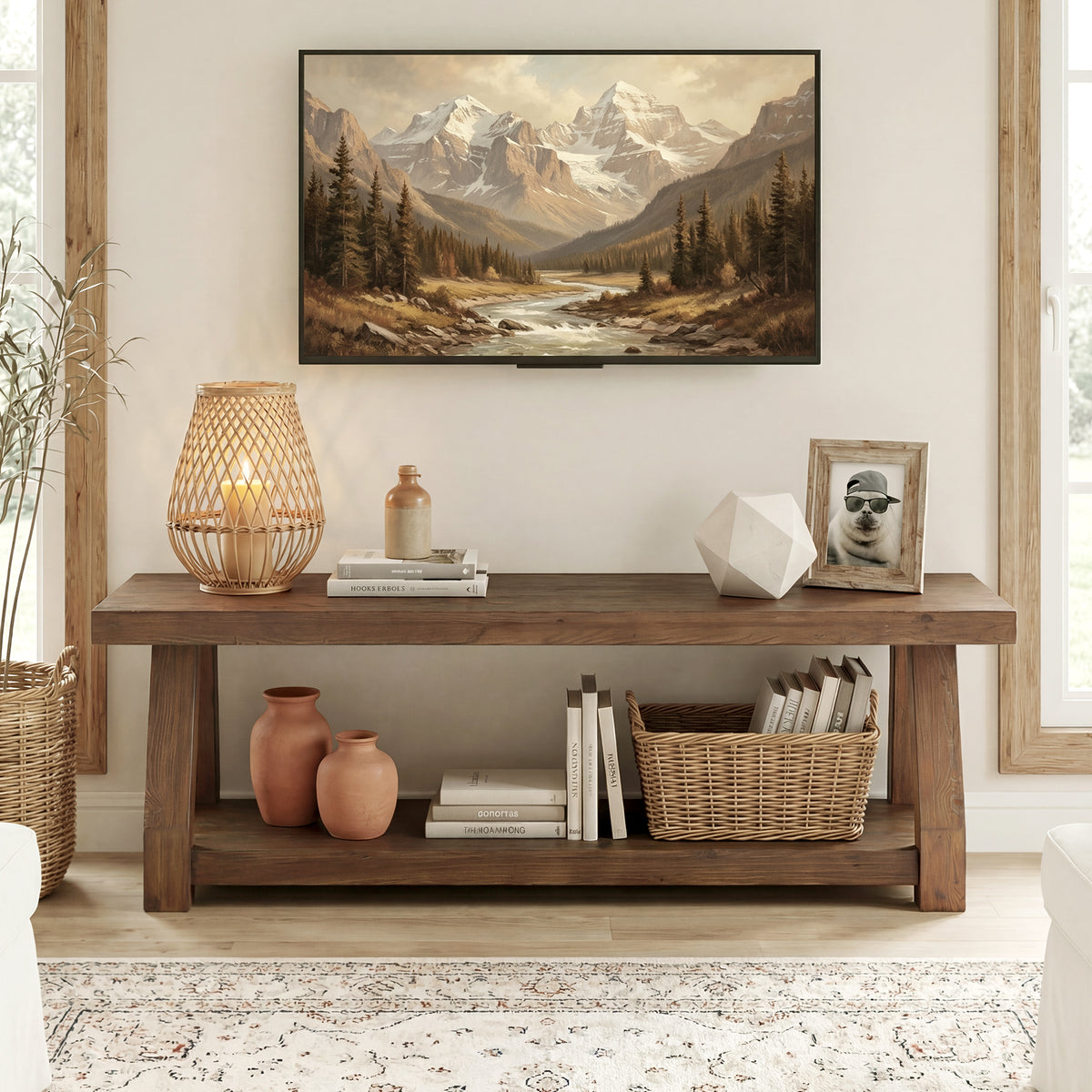 63" Solid Wood Entryway Bench with Shoe Storage, 2-Tier Rustic Shoe Bench for Hallway, Living Room & Bedroom