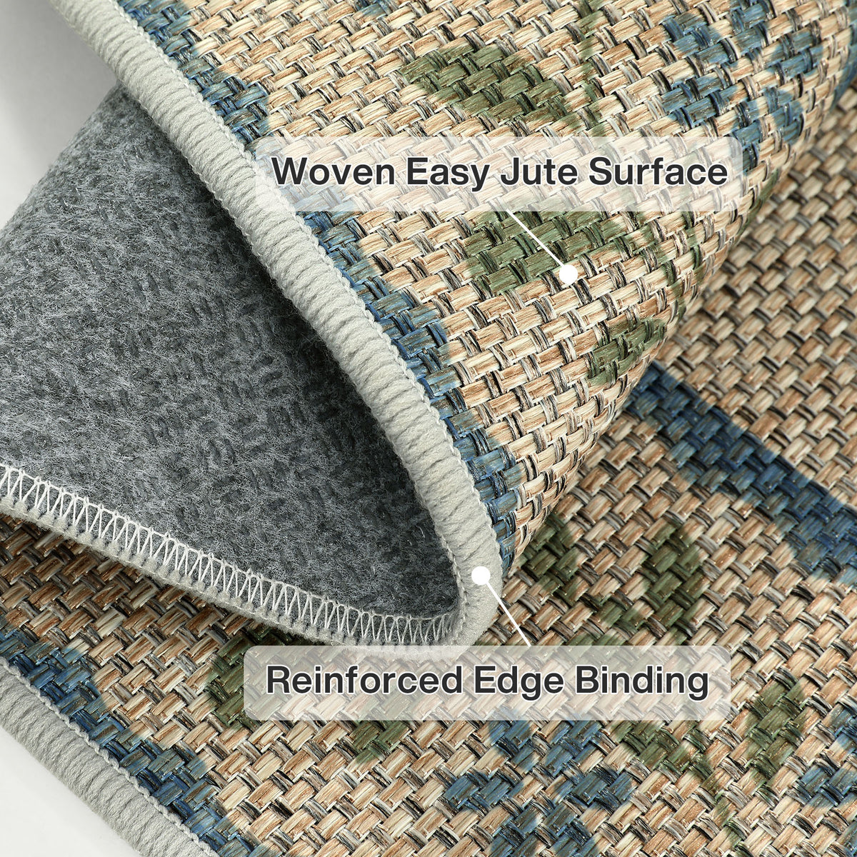 Farmhouse Floral Easy Jute Rug Washable Indoor Outdoor Low-Pile Area Rug