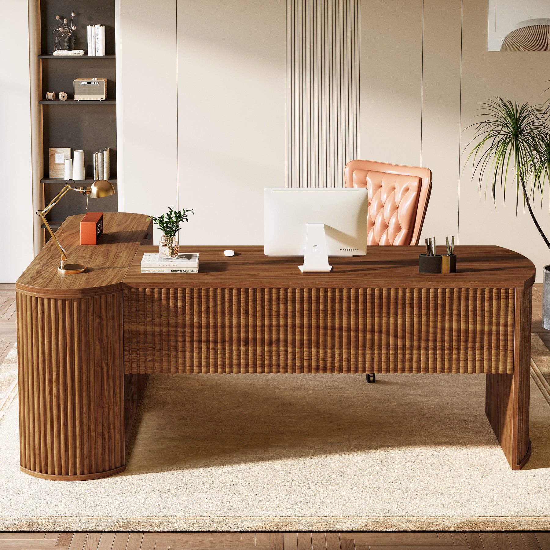 79" L-Shaped Executive Desk, Large Computer Desk with File Drawers