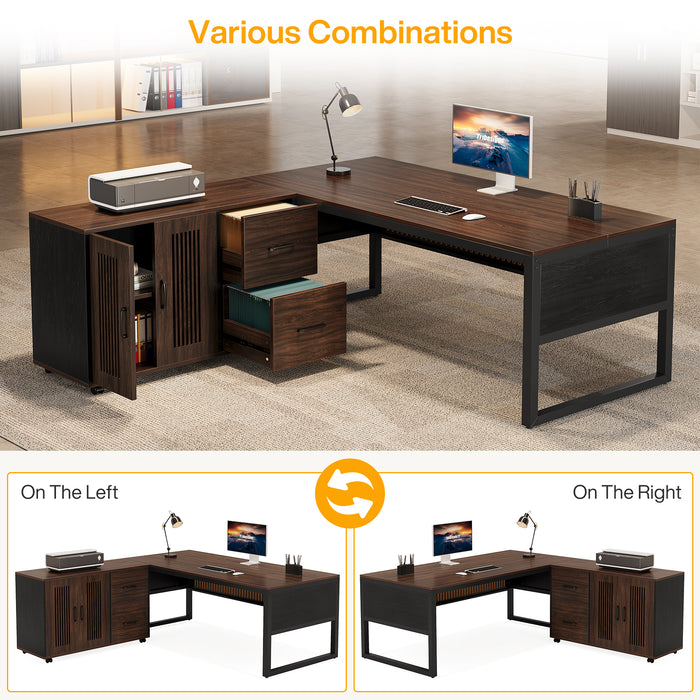 63" Executive Desk, Modern L-Shaped Computer Desk with Mobile File Cabinet