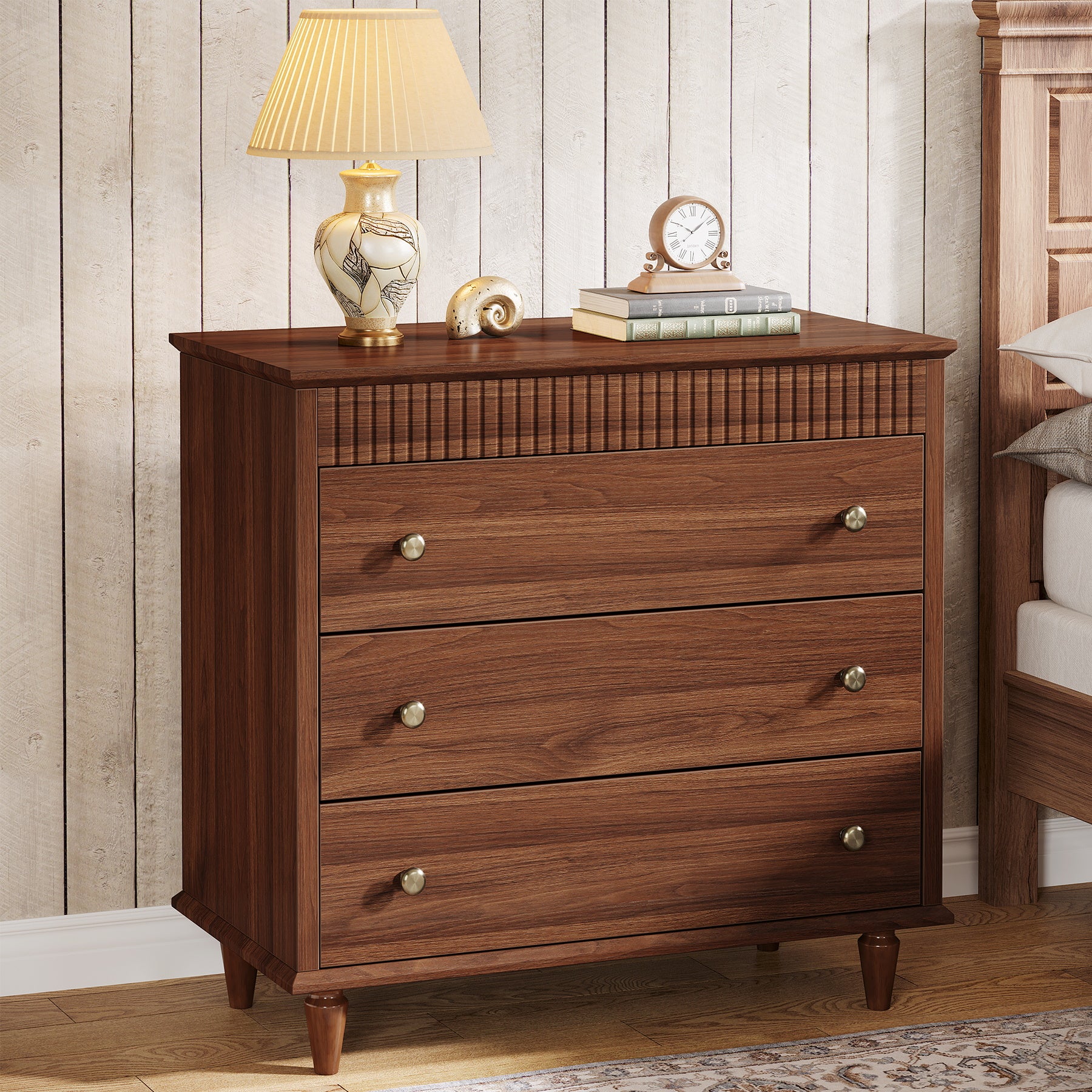 Nightstand with 3 Drawers, 31.5" Oversized Bedside Table with Mental Handles