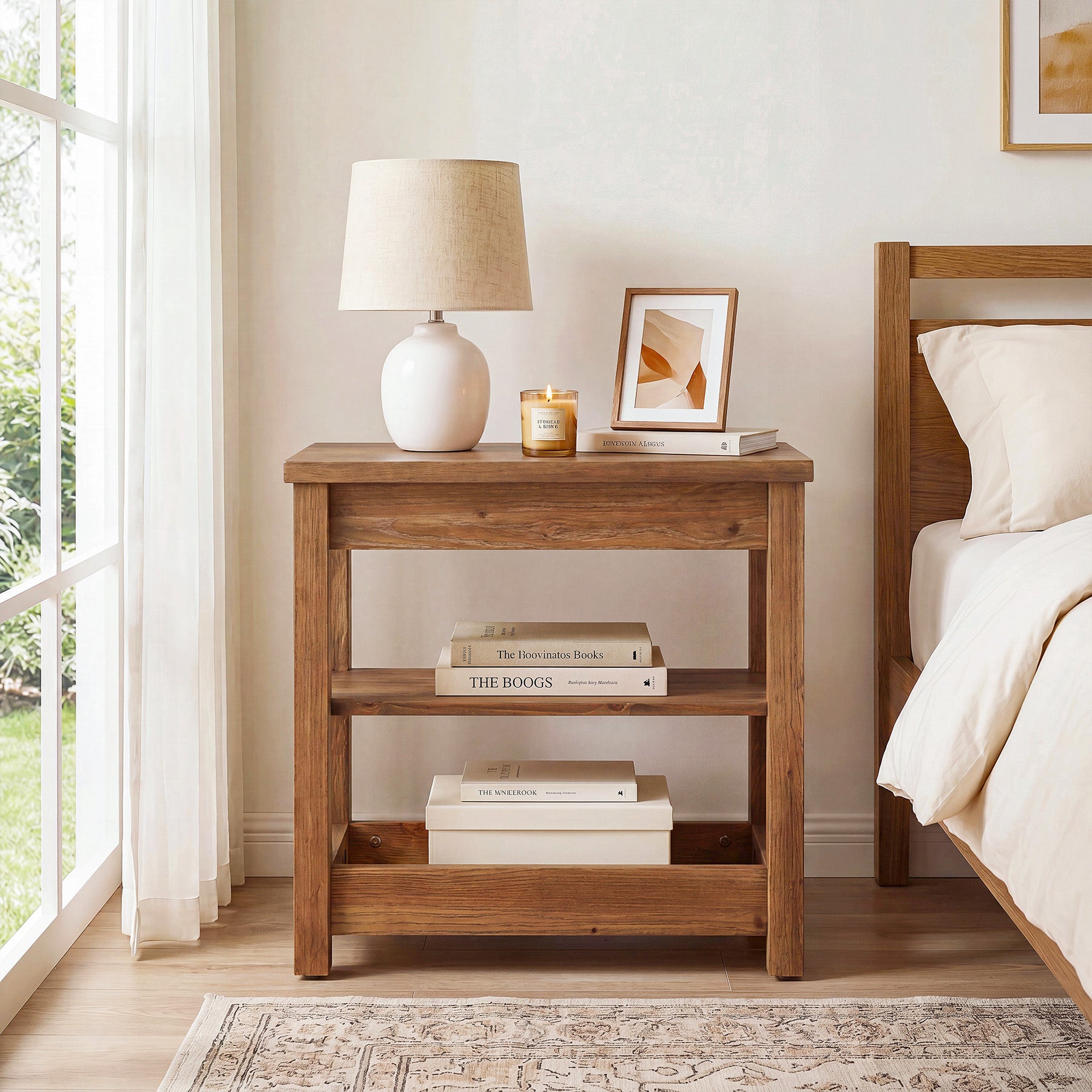 Tribesigns 23.62" Solid Wood End Table, 3-Tier Narrow Side Table for Living Room and Bedroom