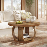 31.5" Round Coffee Table, 2-Tier Wooden Center Table with Storage 3