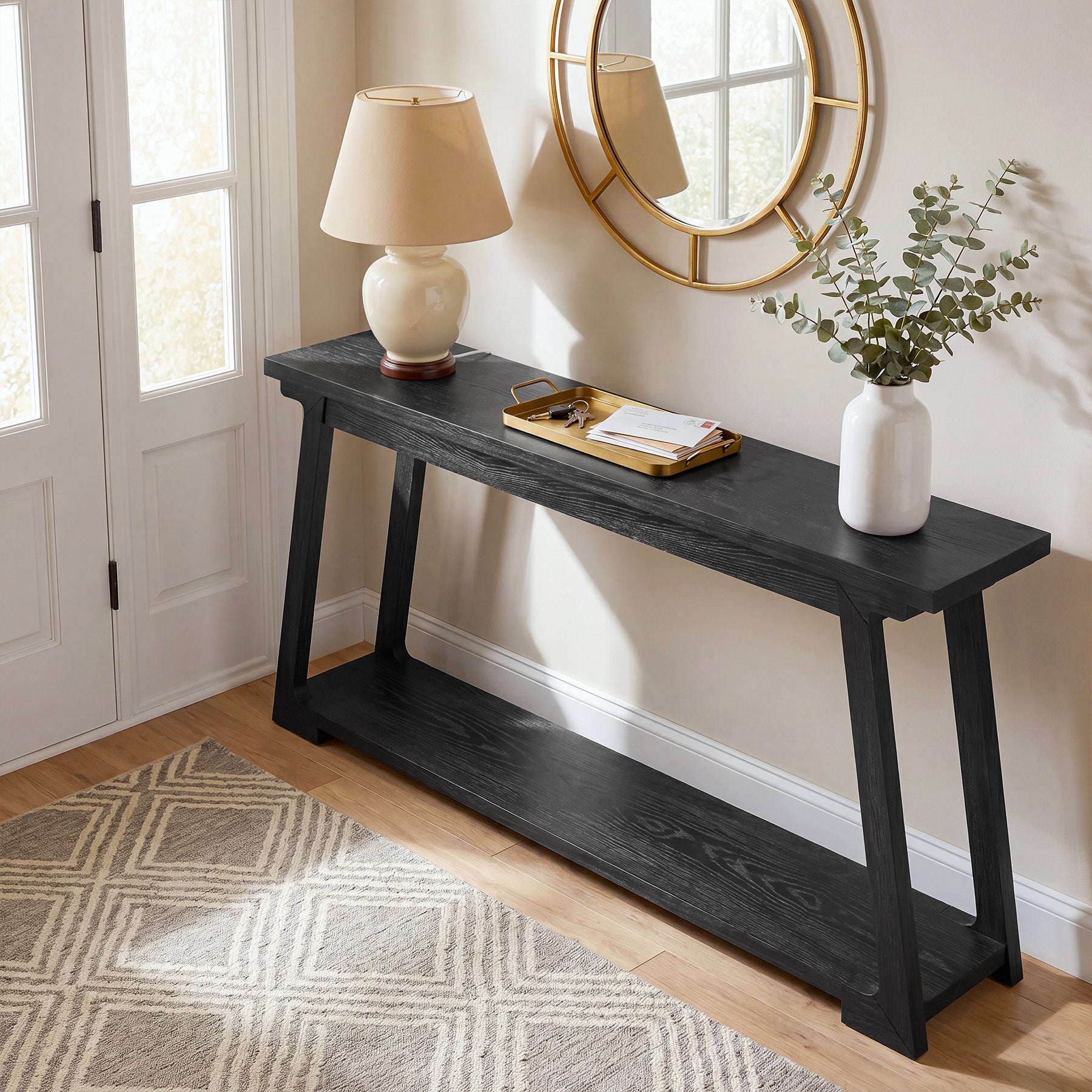 63" Console Table, Wood Sofa Table with 2-Tier Storage for Living Room