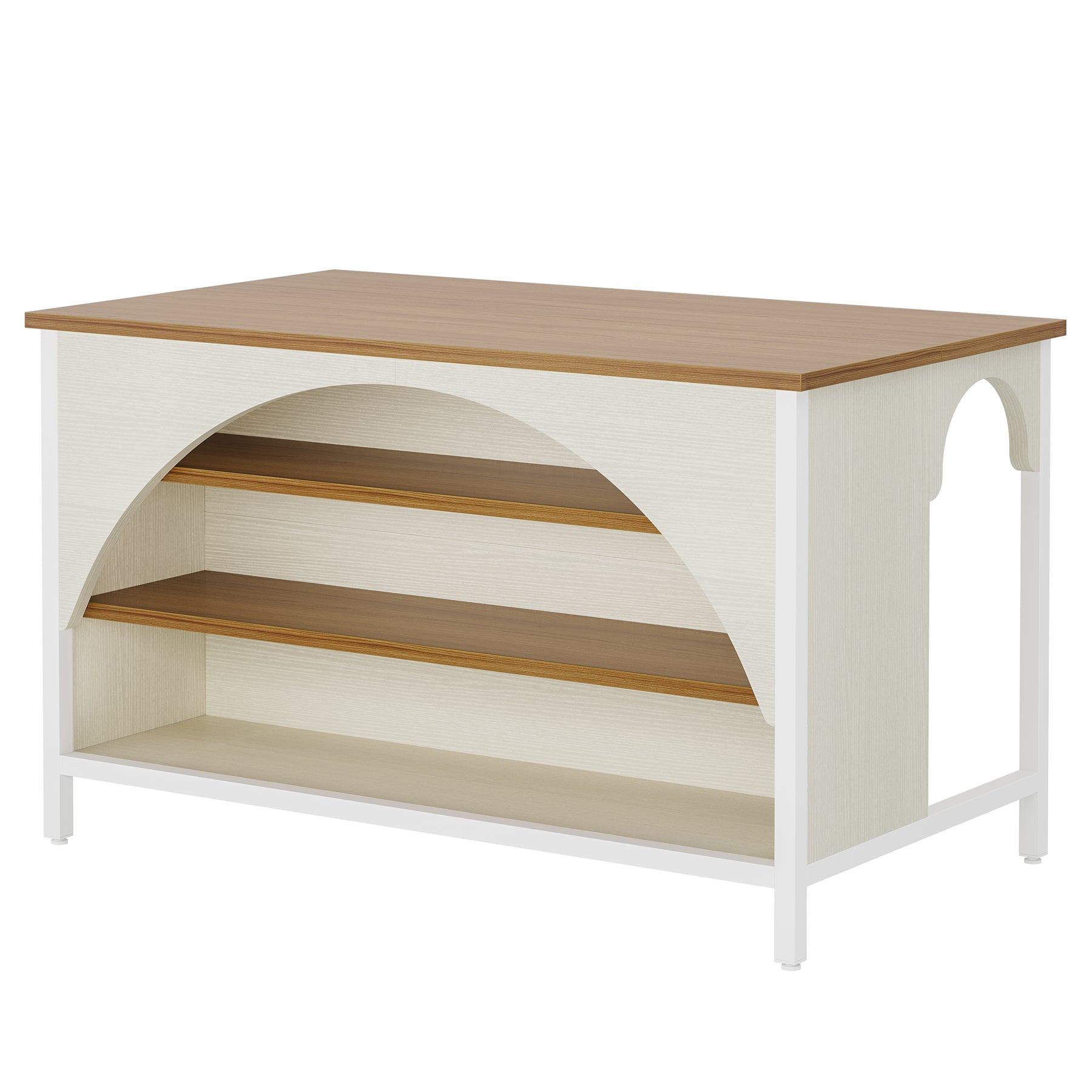 Kitchen Island with 3 Storage Shelves, 55" Kitchen Shelf with Large Countertop