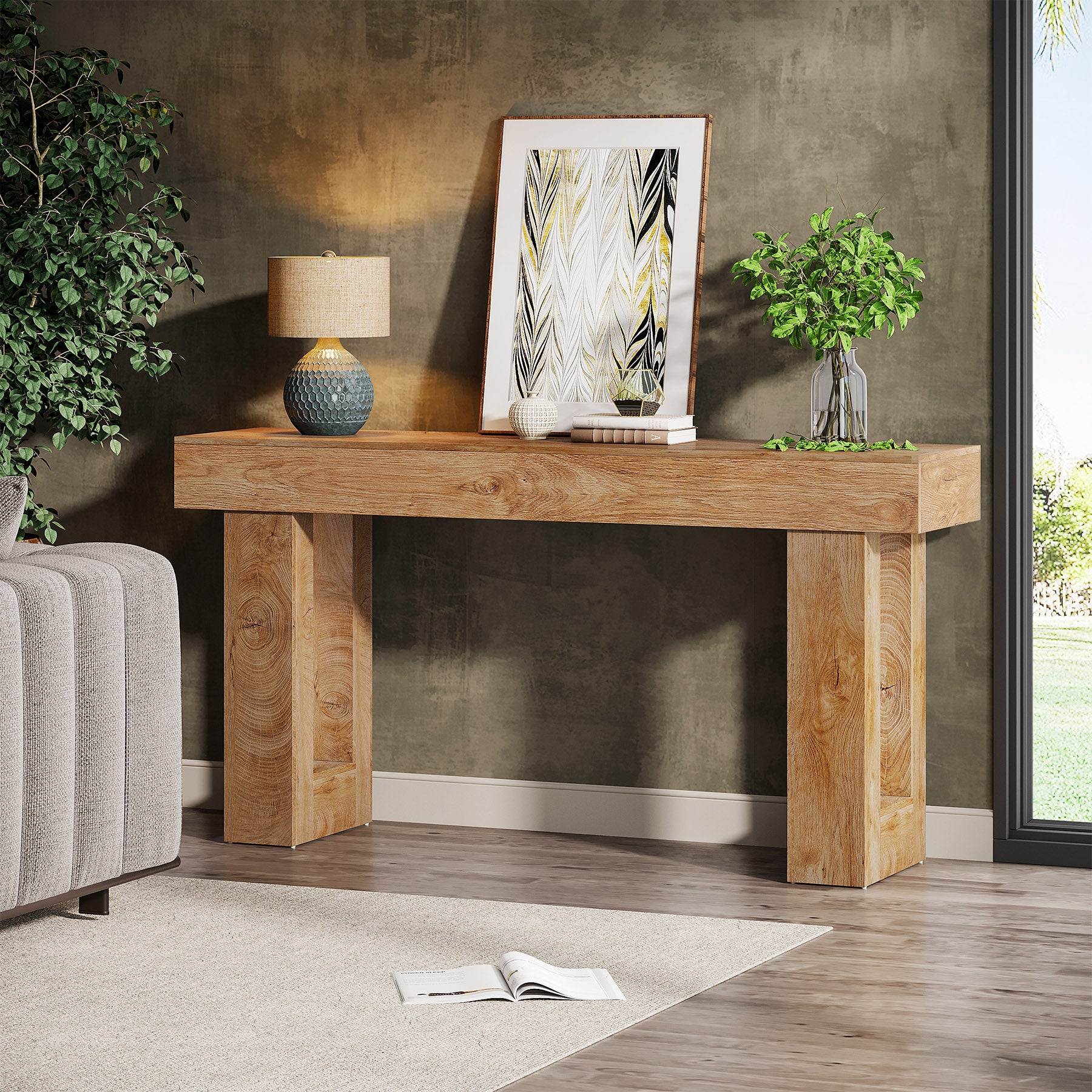 Wooden Sofa Table, 63-Inch Console Table For Entryway