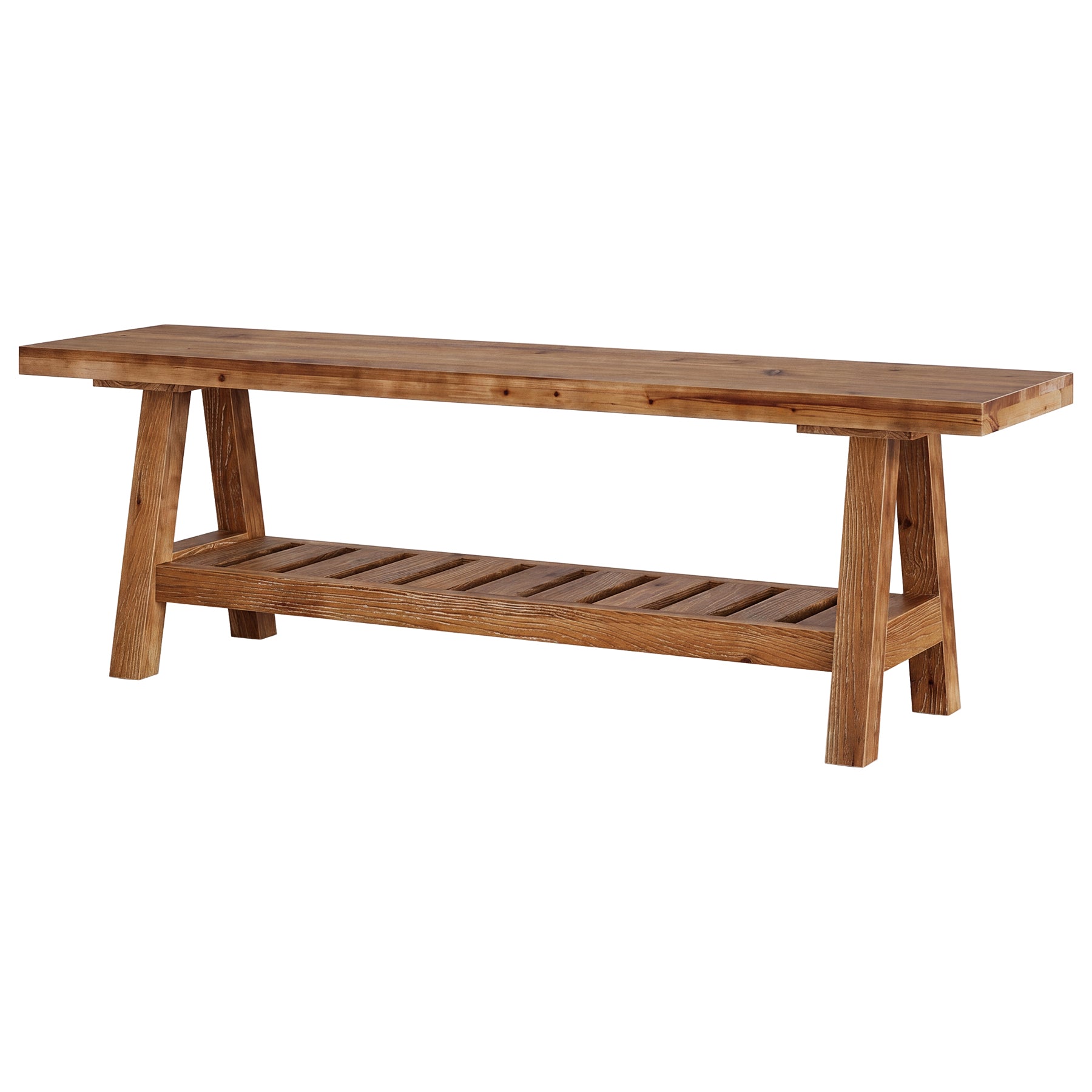 55" Solid Wood Dining Bench, Long 2-Tier Indoor Seating for Dining Room