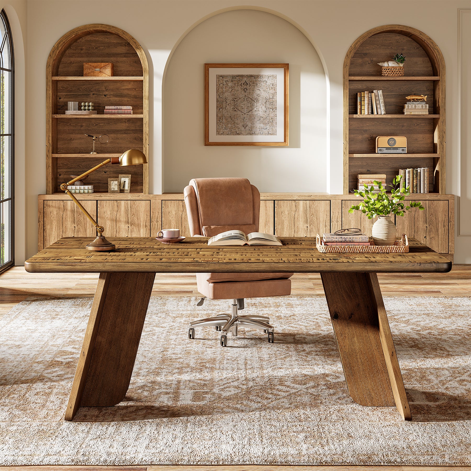 Solid Wood Executive Desk, 63" Office Computer Desk with Sturdy Legs