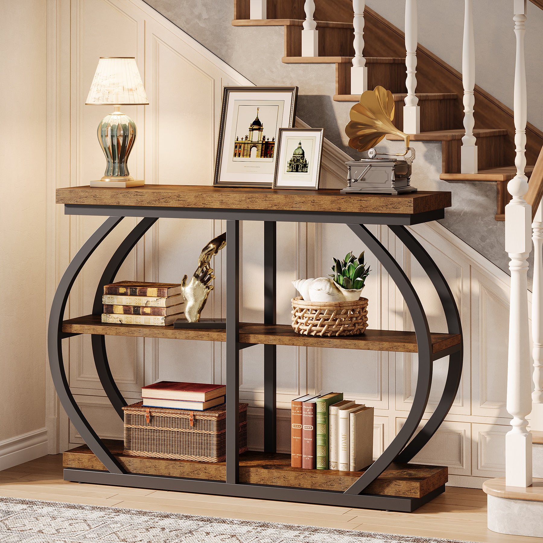 41" Console Table, 3-Tier Sofa Entryway Table with Storage Shelves