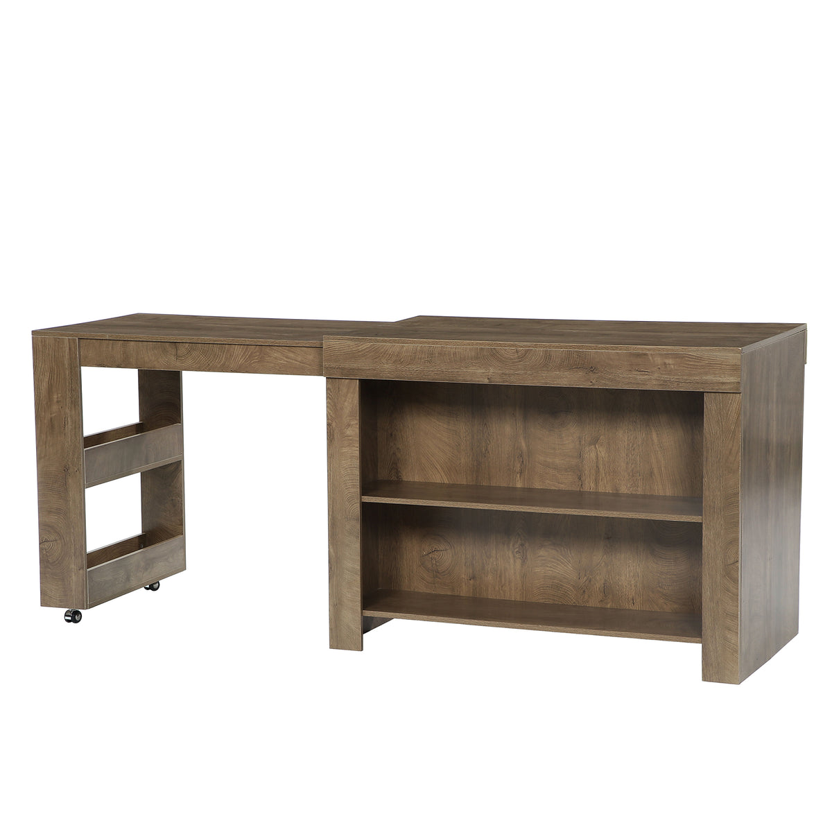 47-85" Extendable Kitchen Island for 2-4, Stationary Storage Island with Open Shelves