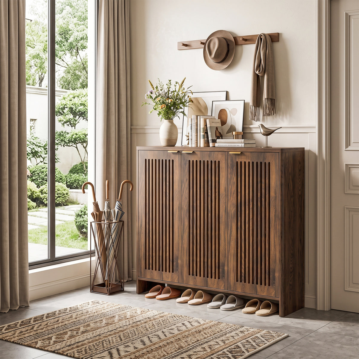 5-Tier Shoe Cabinet with Doors, Wooden Shoe Storage for 25-30 Pairs with Adjustable Shelves