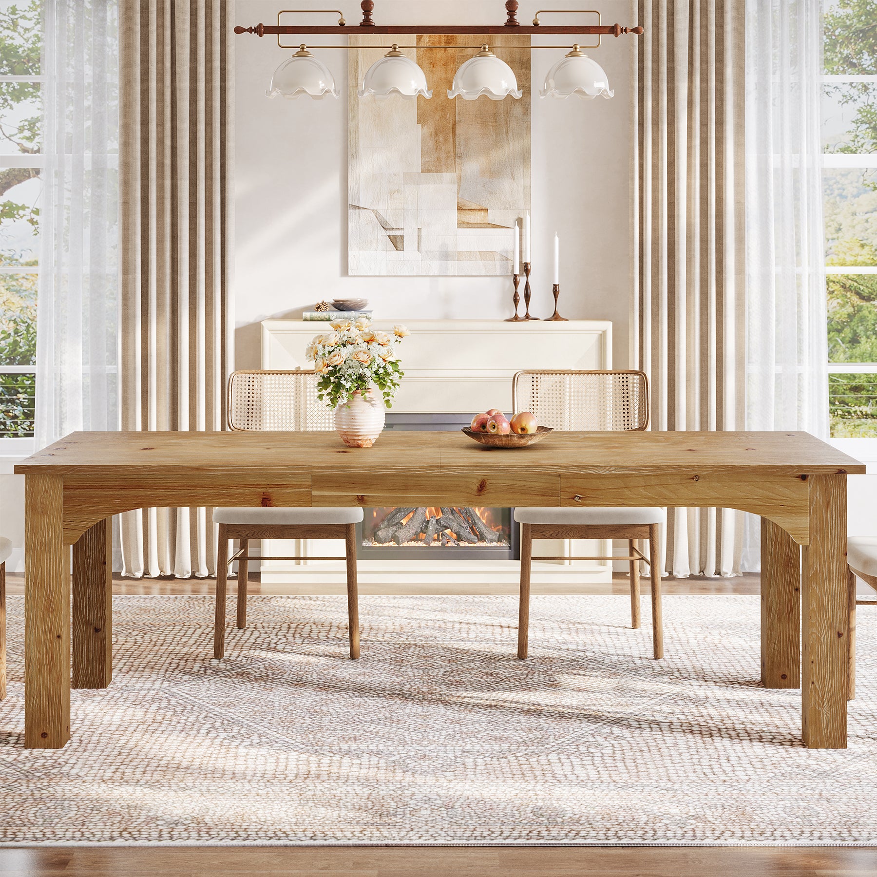 Solid Wood Dining Table, 78.7" Rectangular Kitchen Table for 6-8 People