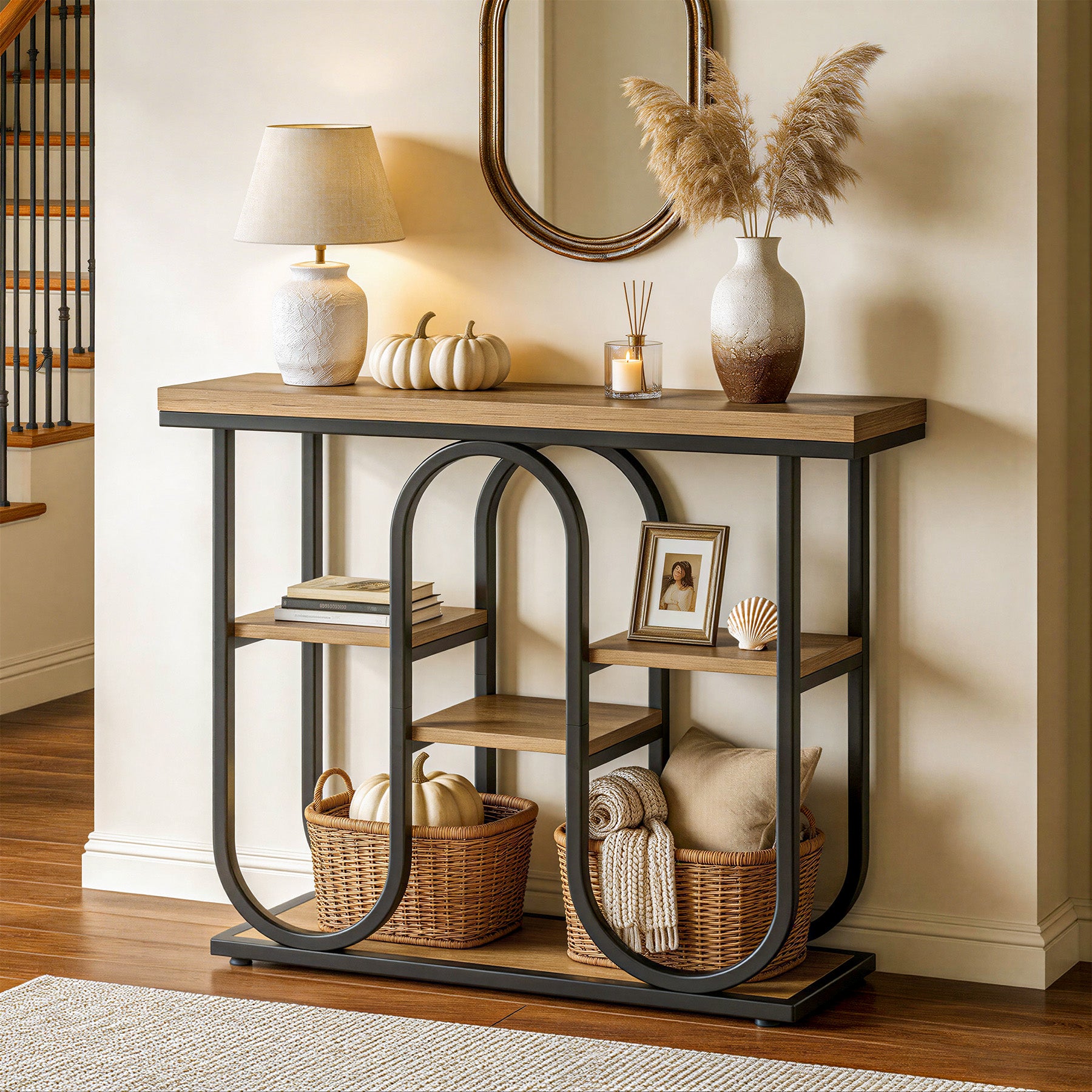 41.3" Console Table, 4-Tier Sofa Table Entryway Table with Open Shelves