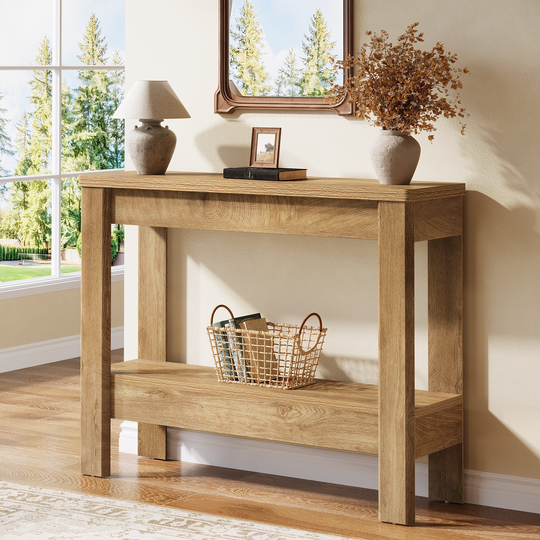 41.34"Console Table, Farmhouse Sofa Table with Storage Shelf for Entryway
