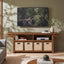 63" Farmhouse Solid Wood TV Stand with 4 Baskets & 2 Open Shelves