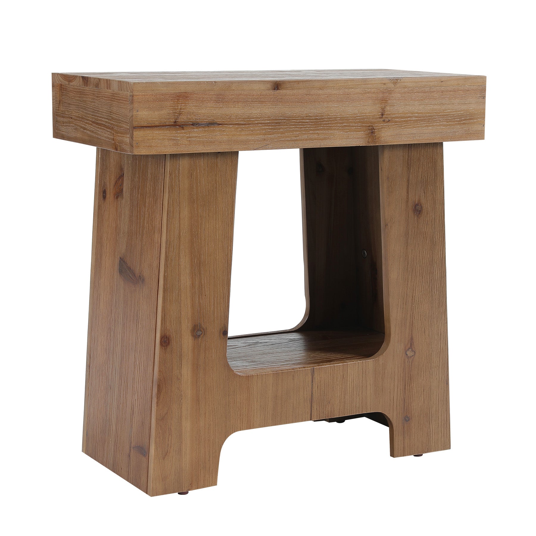 23.6" Solid Wood End Table, 2-Tier Side Table Rectangular Narrow Nightstand