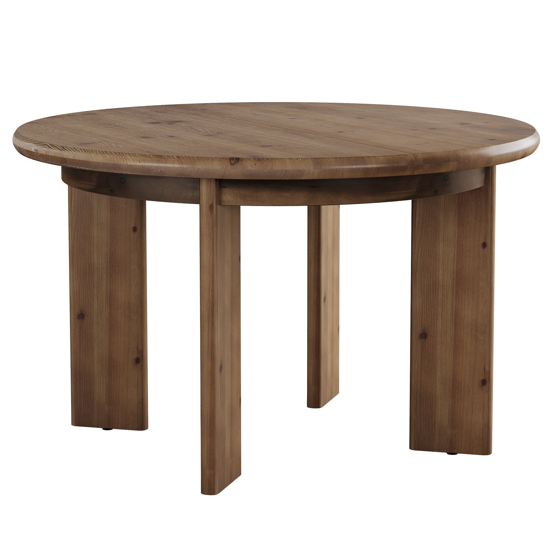 47" Round Dining Table for 4-6, Farmhouse Solid Wood, 4 Thick Pillar Legs, Kitchen Table