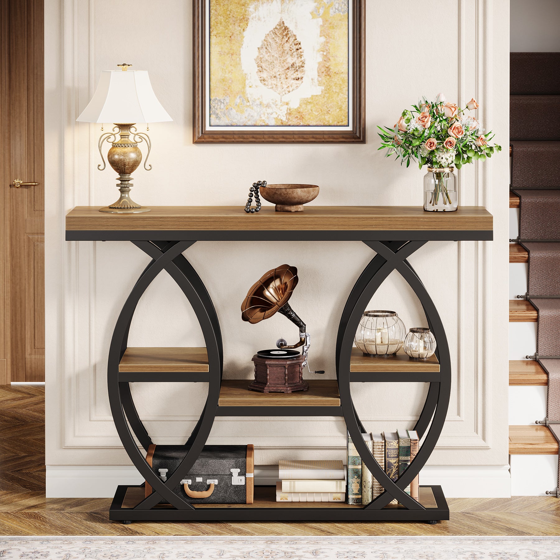 39.4" Console Table, Industrial 4-Tier Sofa Table Entryway Table with Storage Shelves