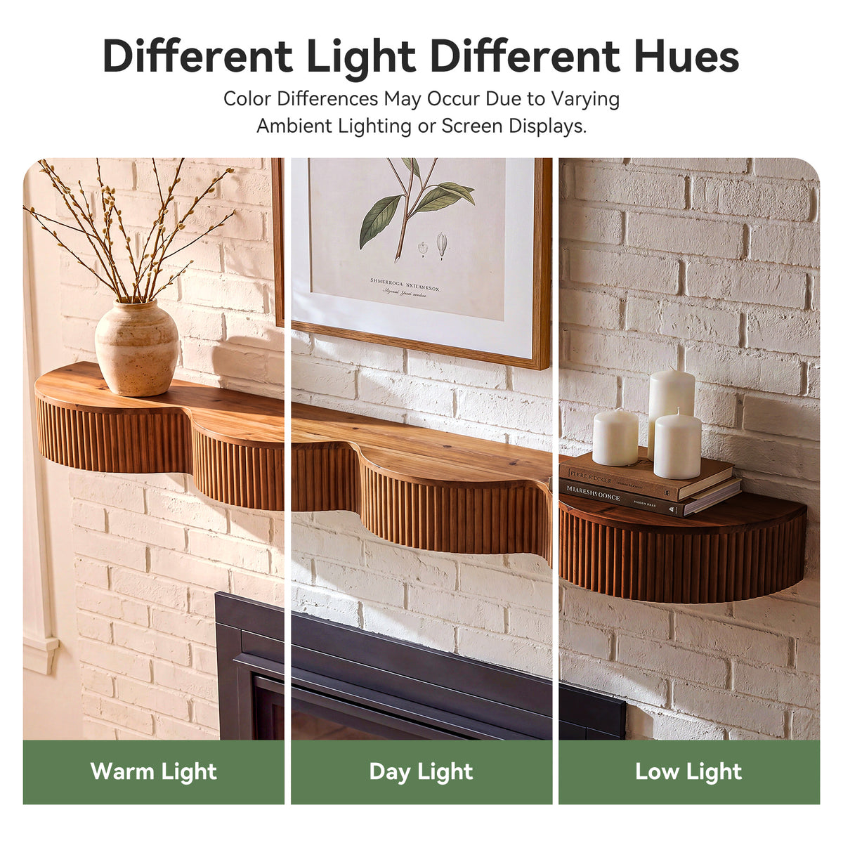 70.9" Fireplace Mantel, Solid Wood Fluted Floating Display Mantel Shelf for Living Room