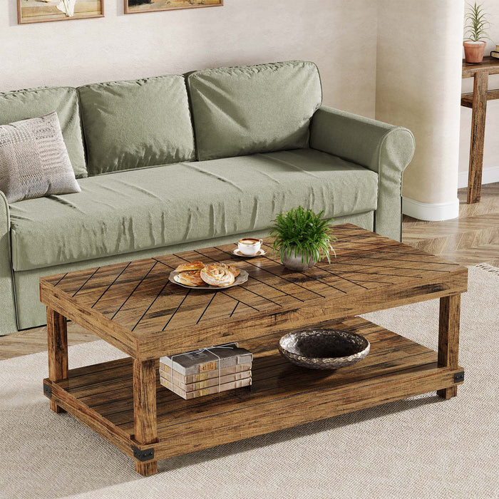 47" Coffee Table, Wood Center Table Cocktail Tea Table with Storage Shelf