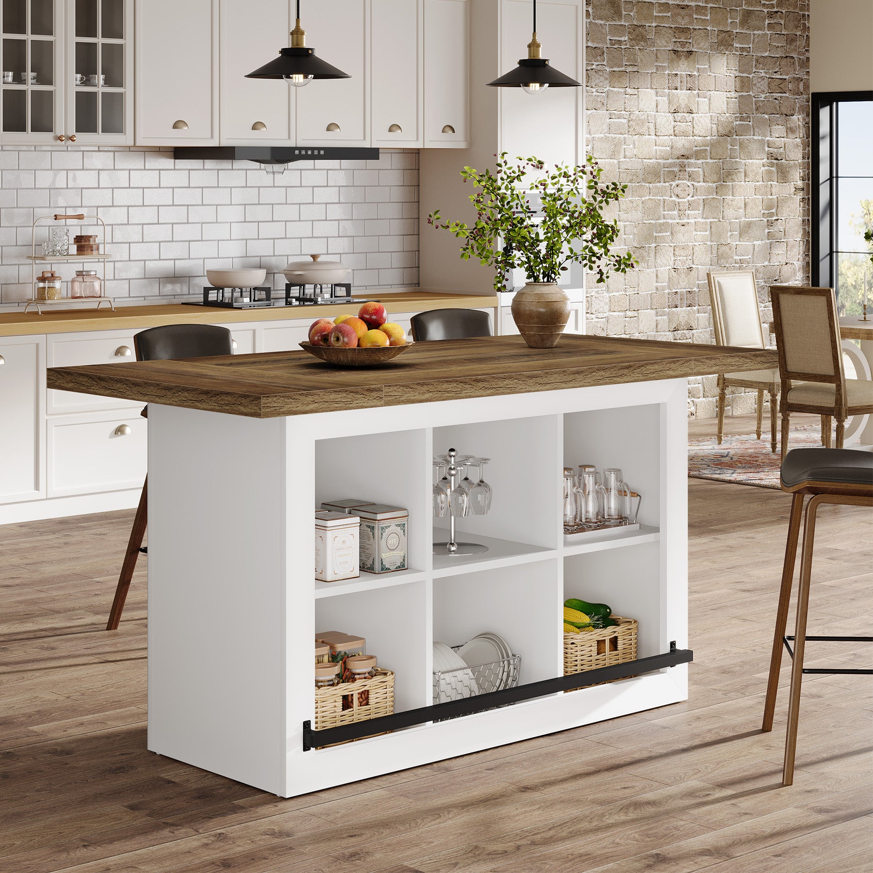 Kitchen Island, Counter Height Kitchen Coffee Bar Table with Storage
