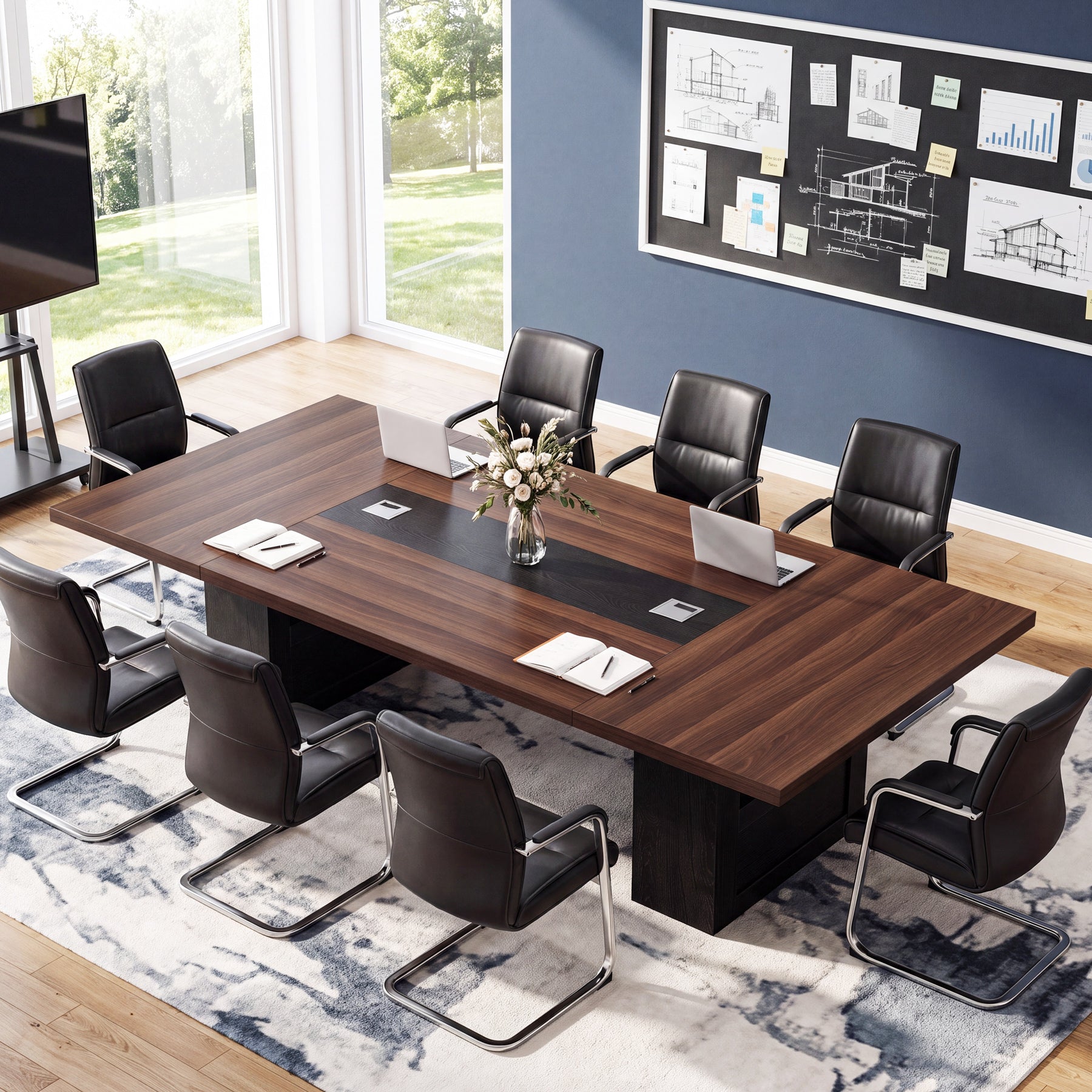 8 FT Conference Table for 8-10 People, 94.5” Meeting Room Table with Cable Management
