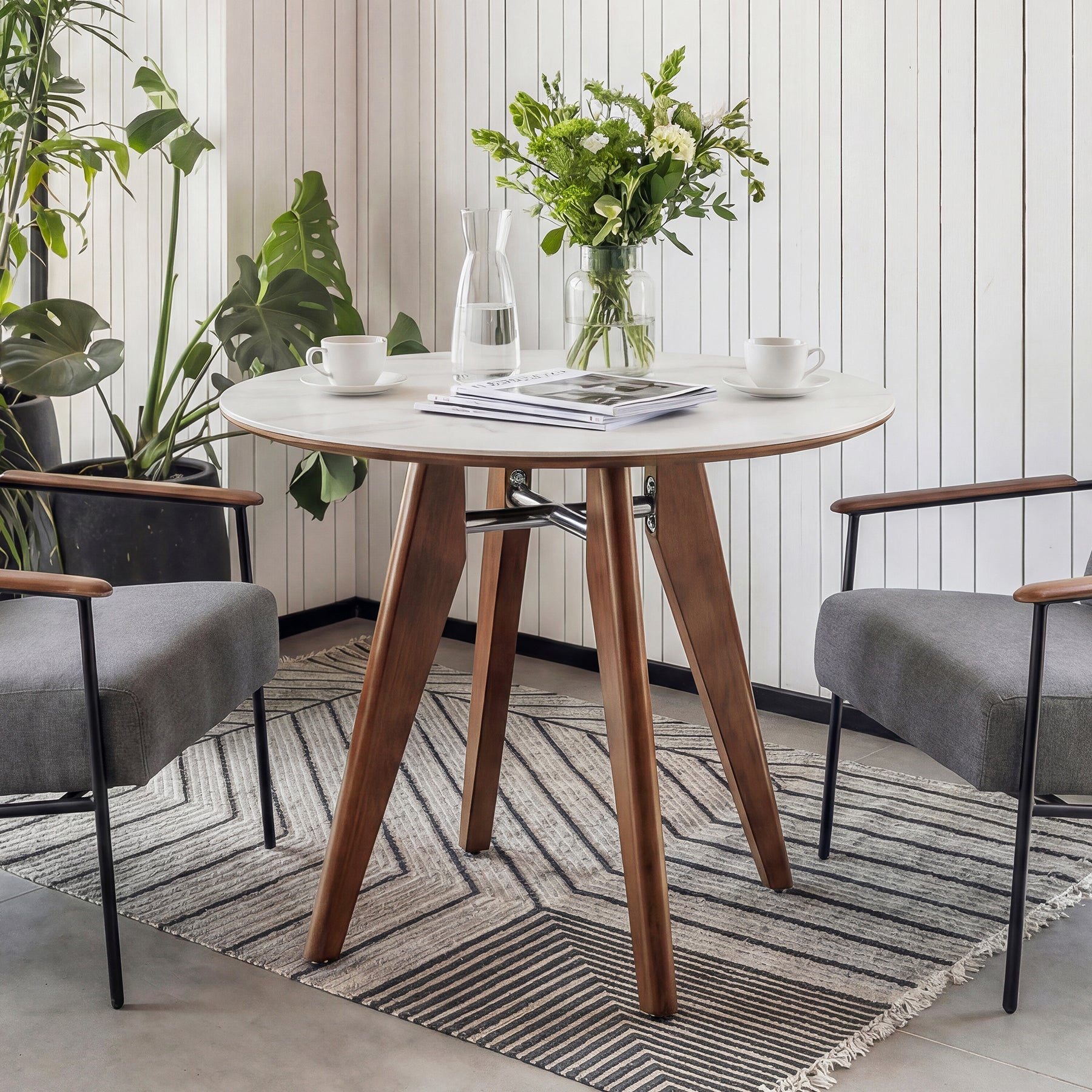 31" Conference Table, Solid Wood Meeting Room Table with Sintered Stone Tabletop
