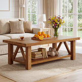 55" Rectangular Coffee Table, 2-Tier Solid Wood Center Table for Living Room 3