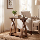 23.62" Solid Wood End Table, 2-Tier Side Table with Curved X-Frame for Small Spaces 3