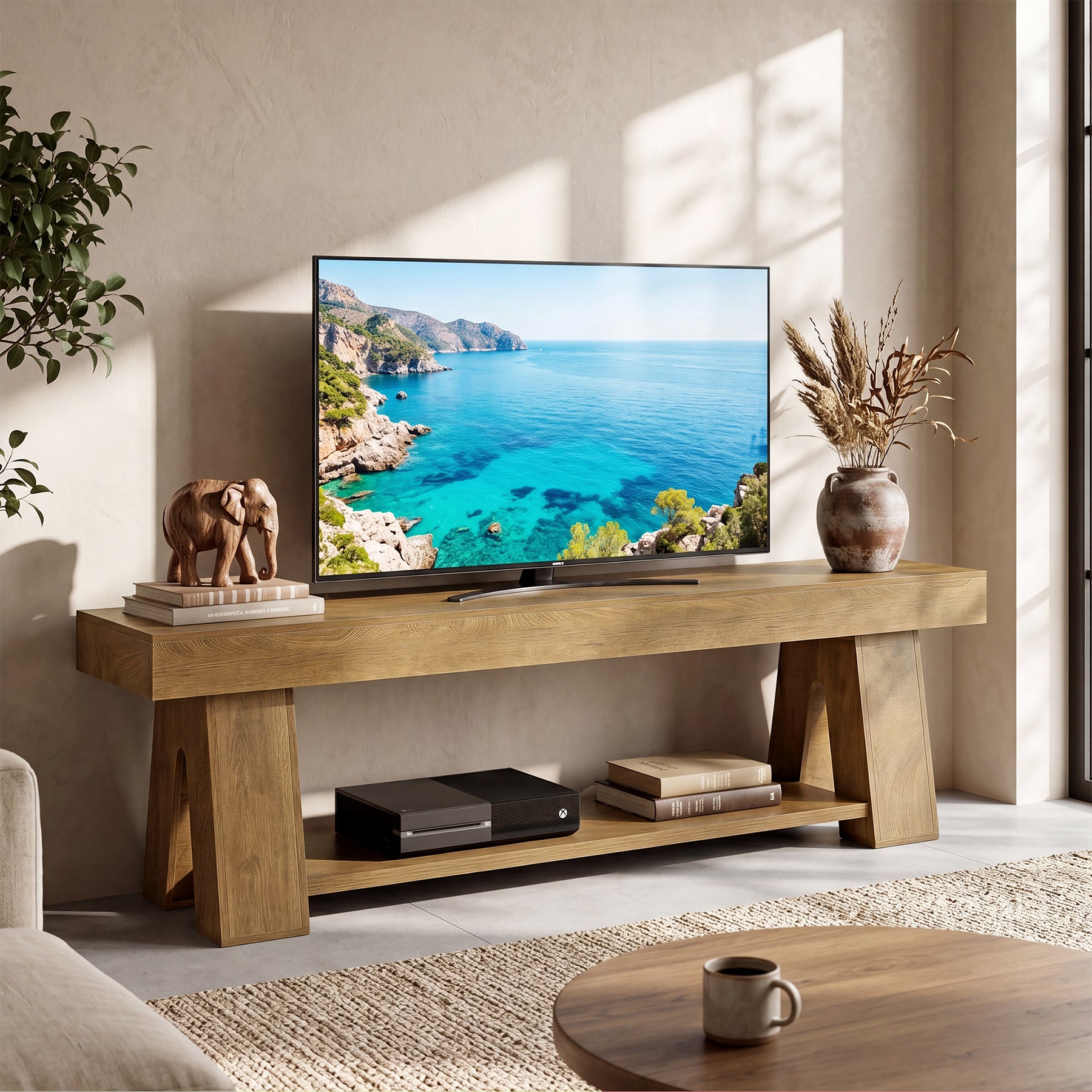 Tribesigns 63-Inch TV Stand for TVs up to 65 Inch, Wooden Media Console with Open Shelf